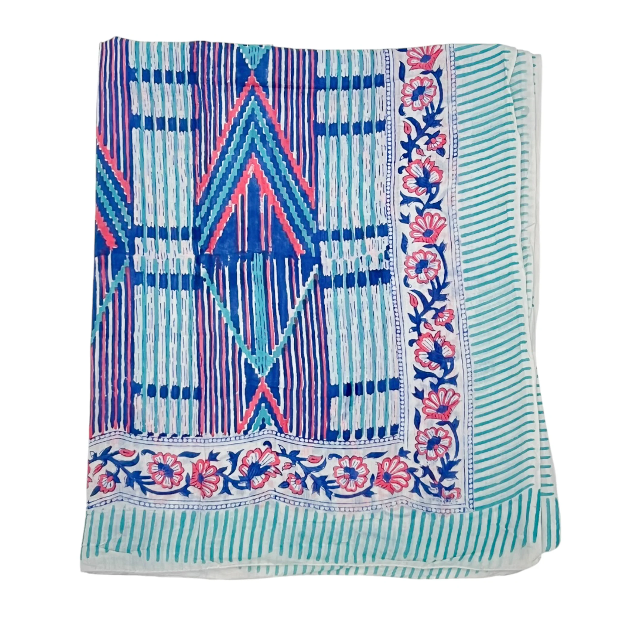 Aqua & Navy & Red Print Sarong