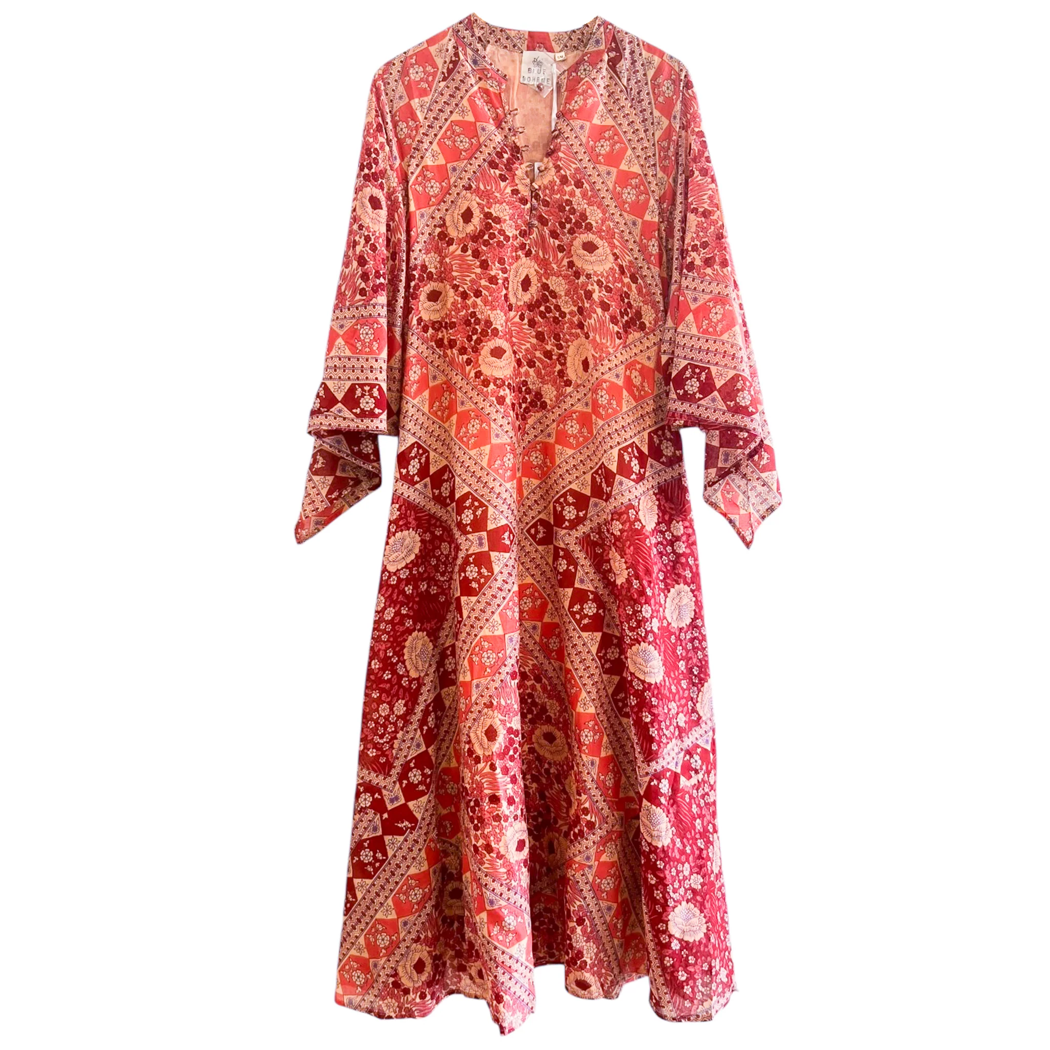 Audrey Printed Maxi Dress Butterfly Sleeves Red