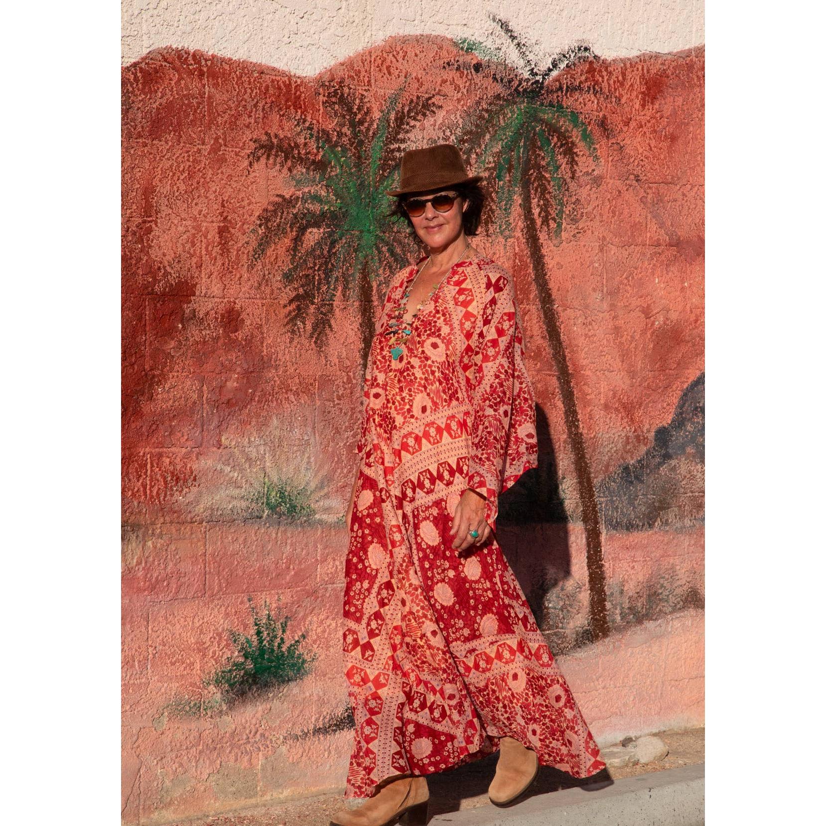 Audrey Printed Maxi Dress Butterfly Sleeves Red - Image 4