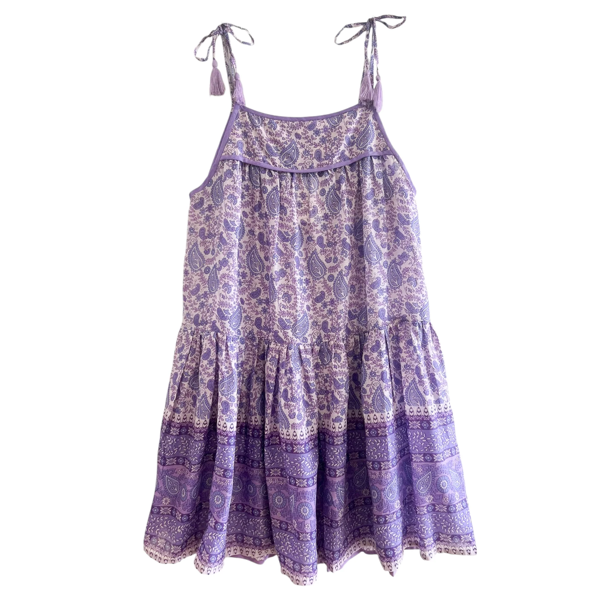 Betsy Printed Short Tank Dress With Tassels Lavender