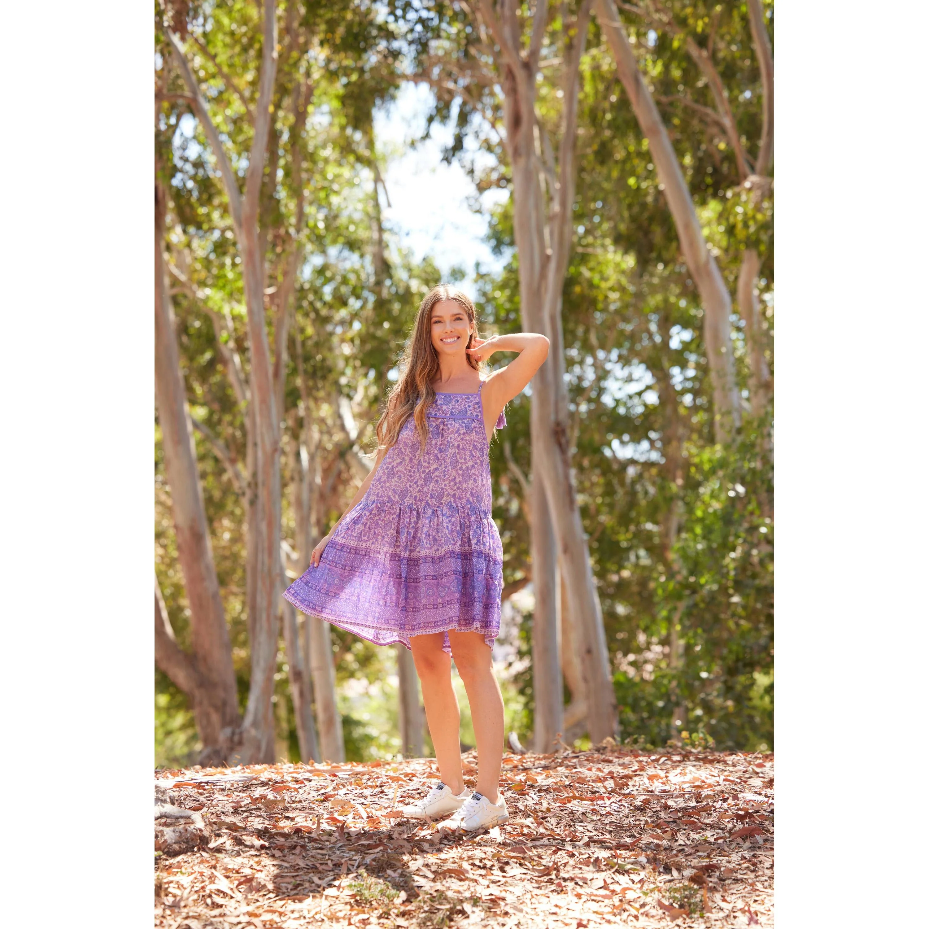 Betsy Printed Short Tank Dress With Tassels Lavender - Image 6