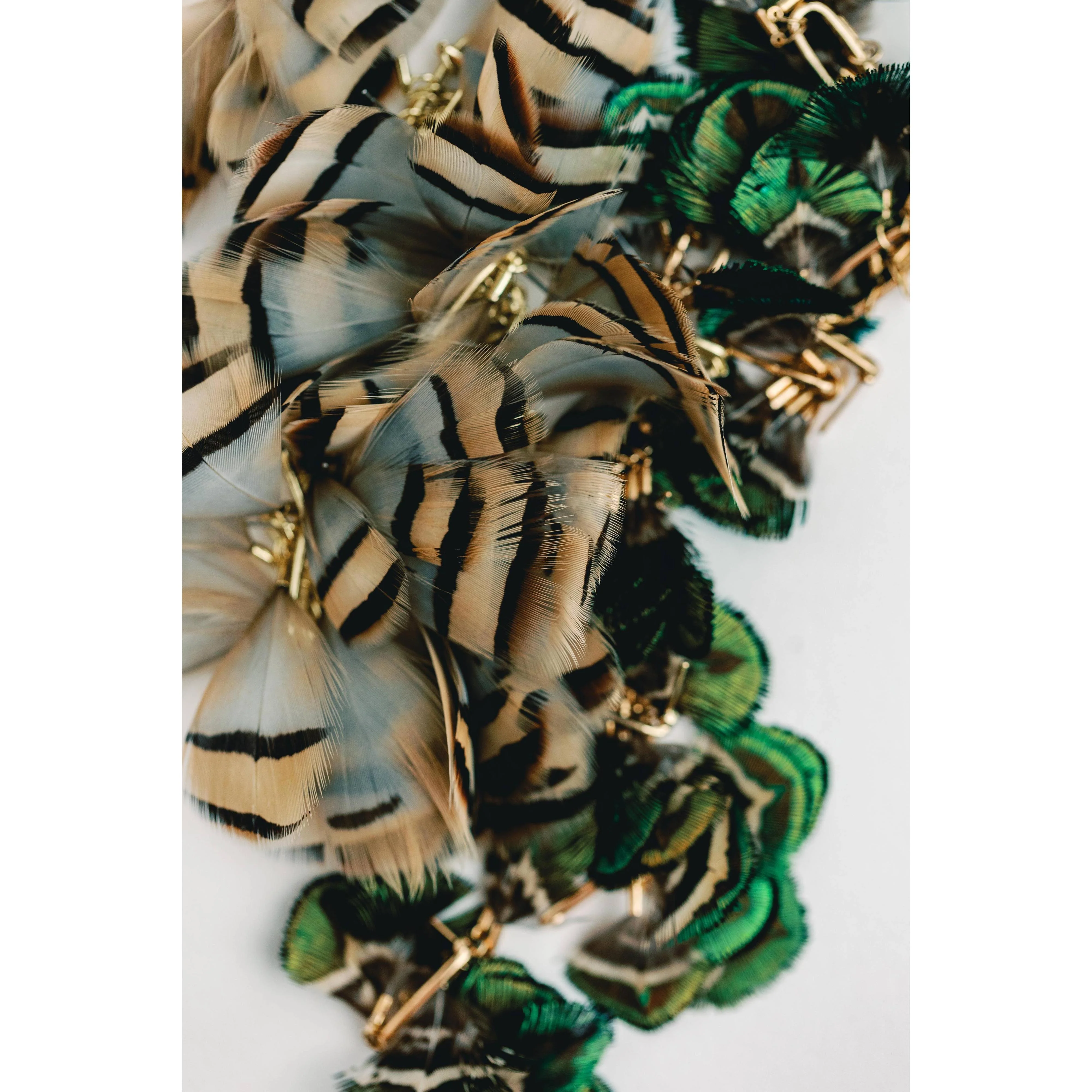 Brown Striped Fall Feather Statement Tassel Earrings - Image 3