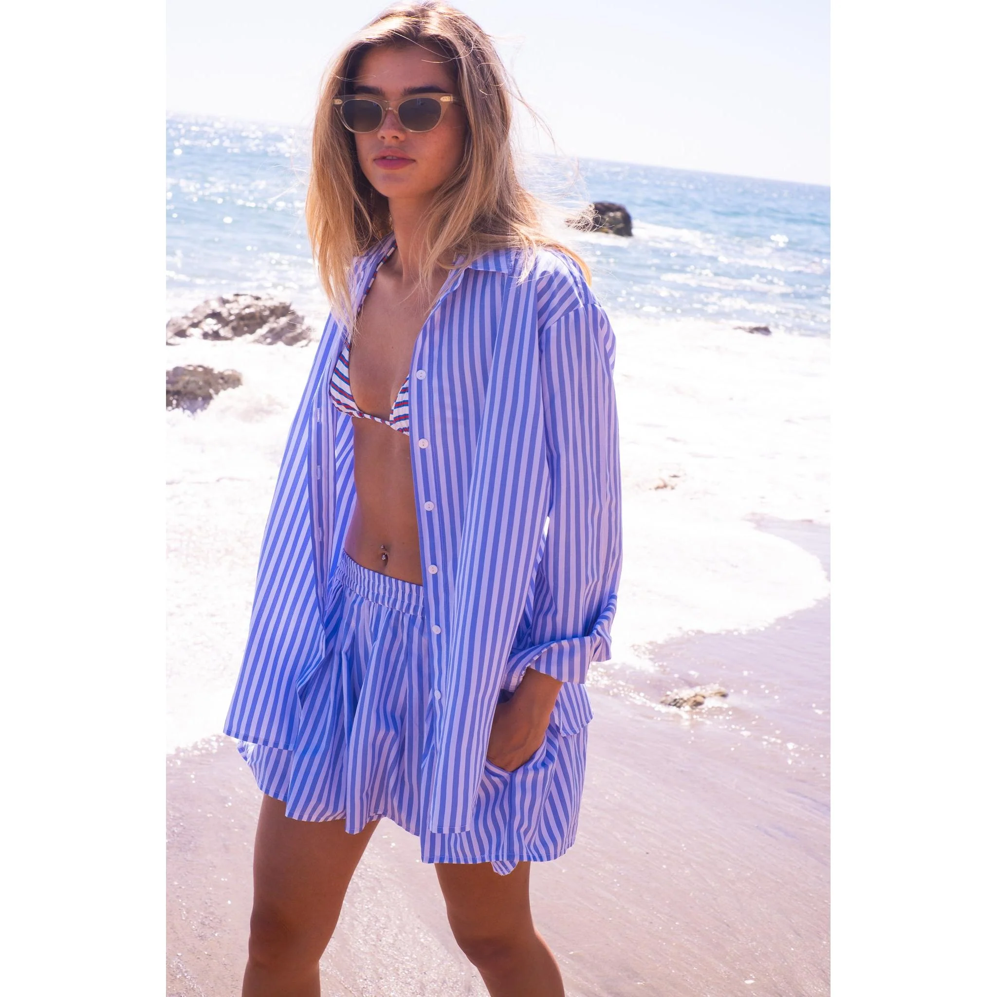 Button Down Cotton Shirt - Blue Stripe - Image 18
