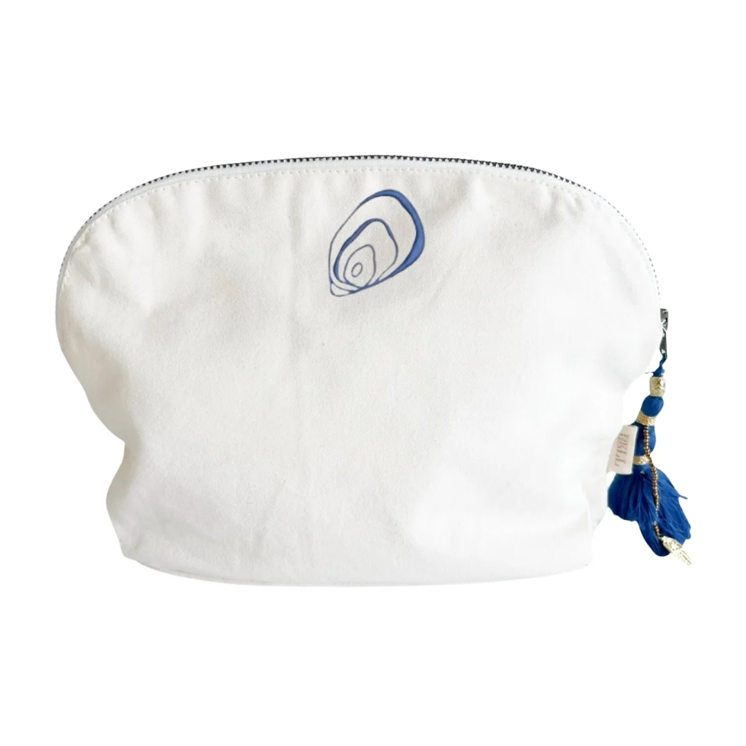 Canvas Clamshell Bag With Blue Tassel - Image 10