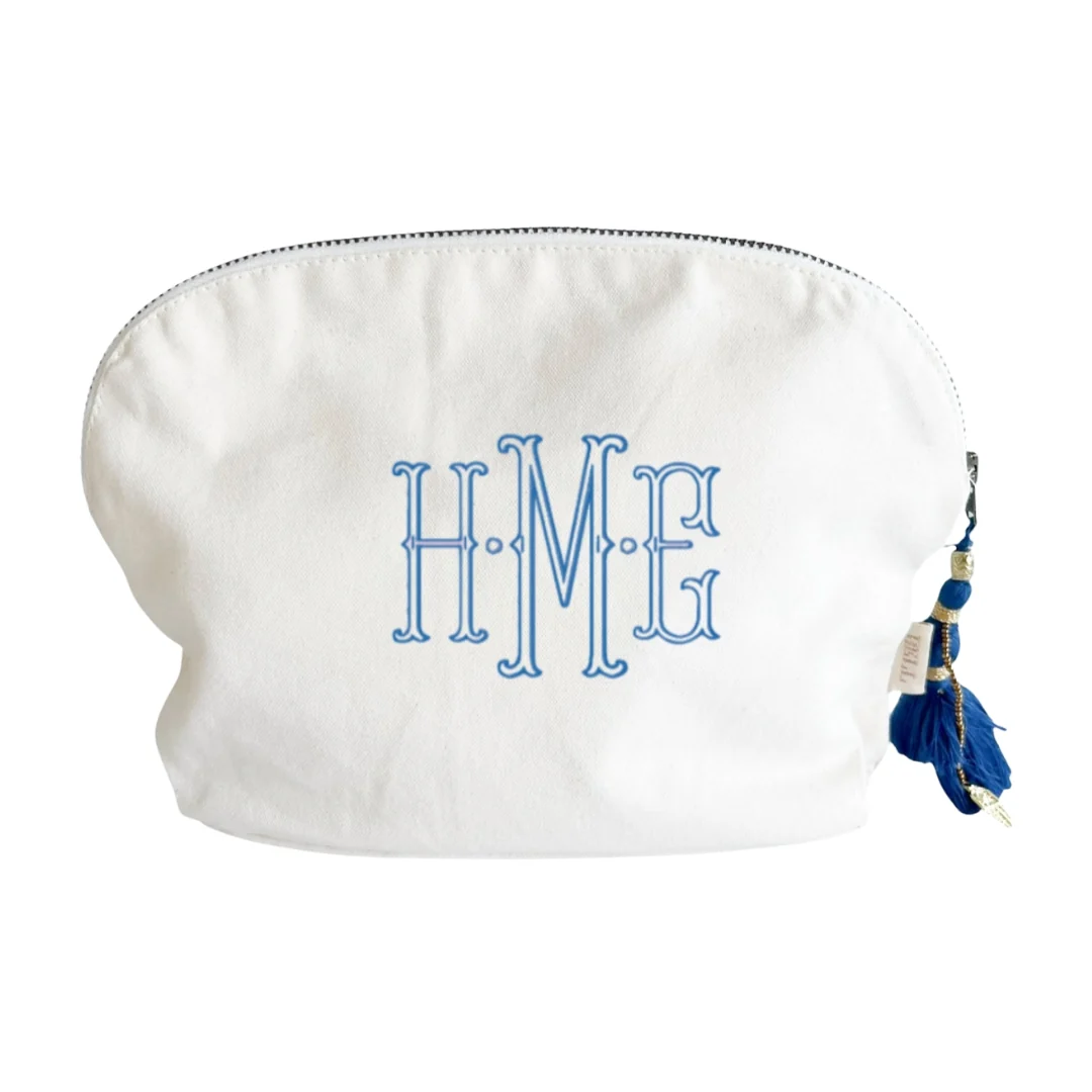 Canvas Clamshell Bag With Blue Tassel - Image 7