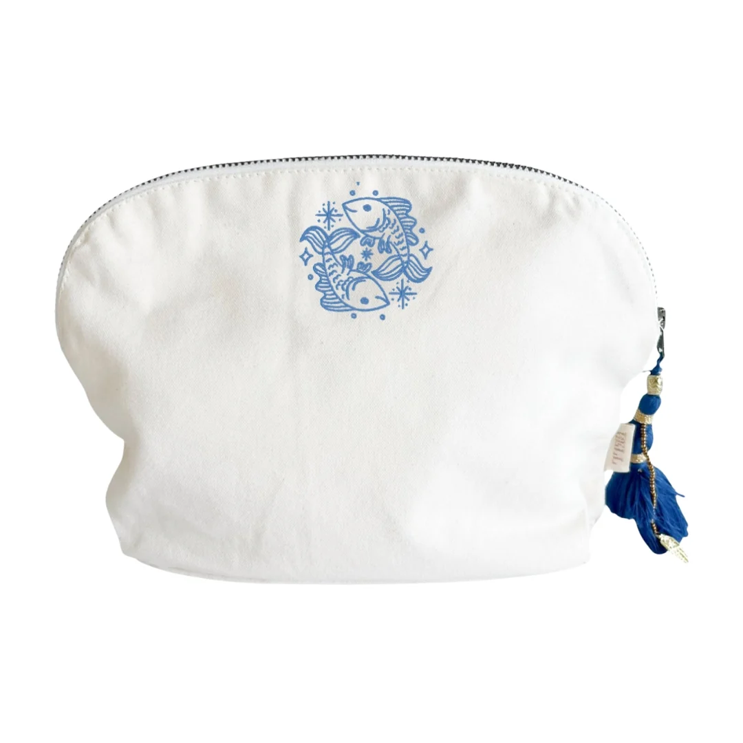 Canvas Clamshell Bag With Blue Tassel - Image 9