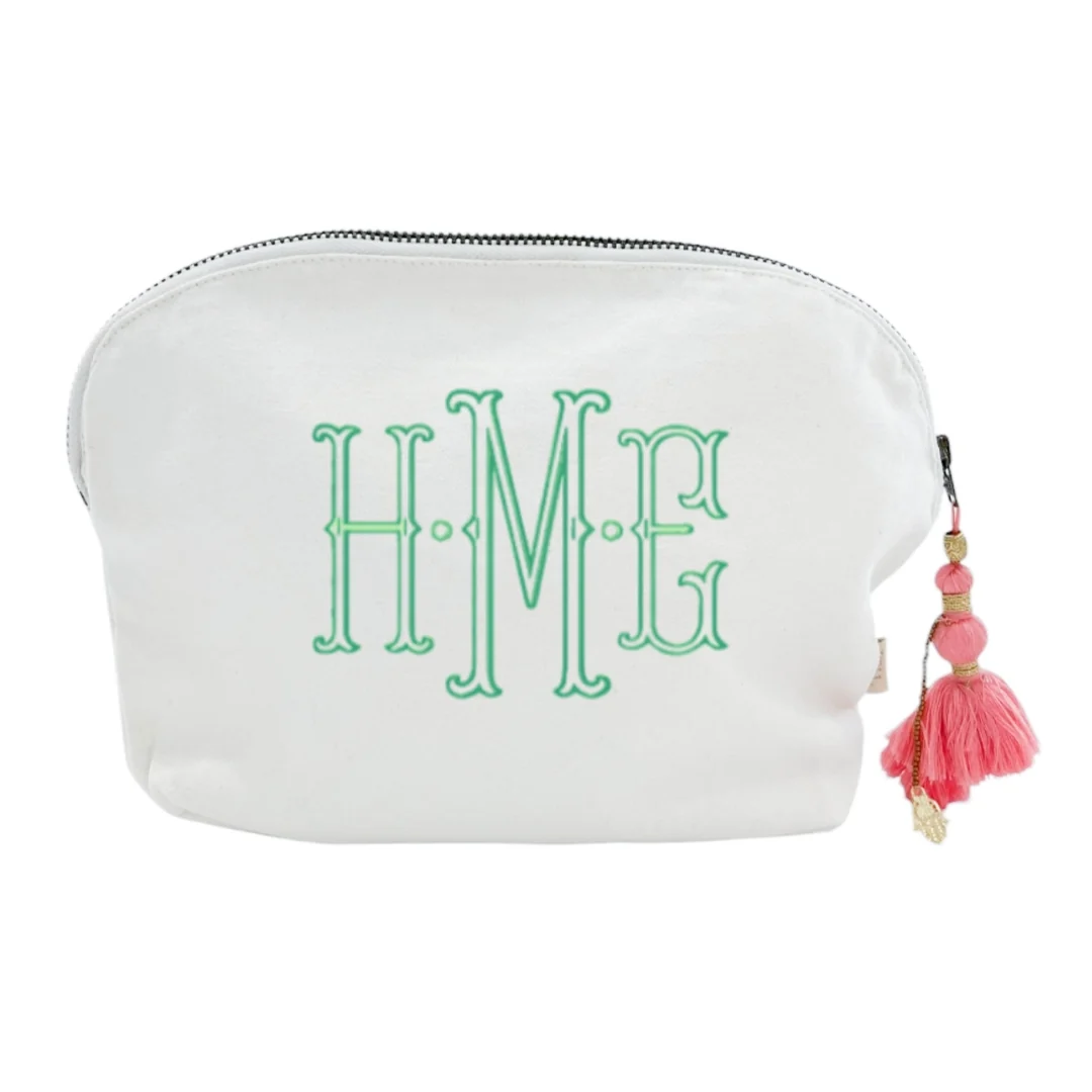 Canvas Clamshell Bag With Pink Tassel - Image 10