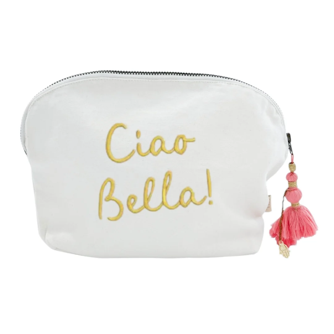 Canvas Clamshell Bag With Pink Tassel - Image 11