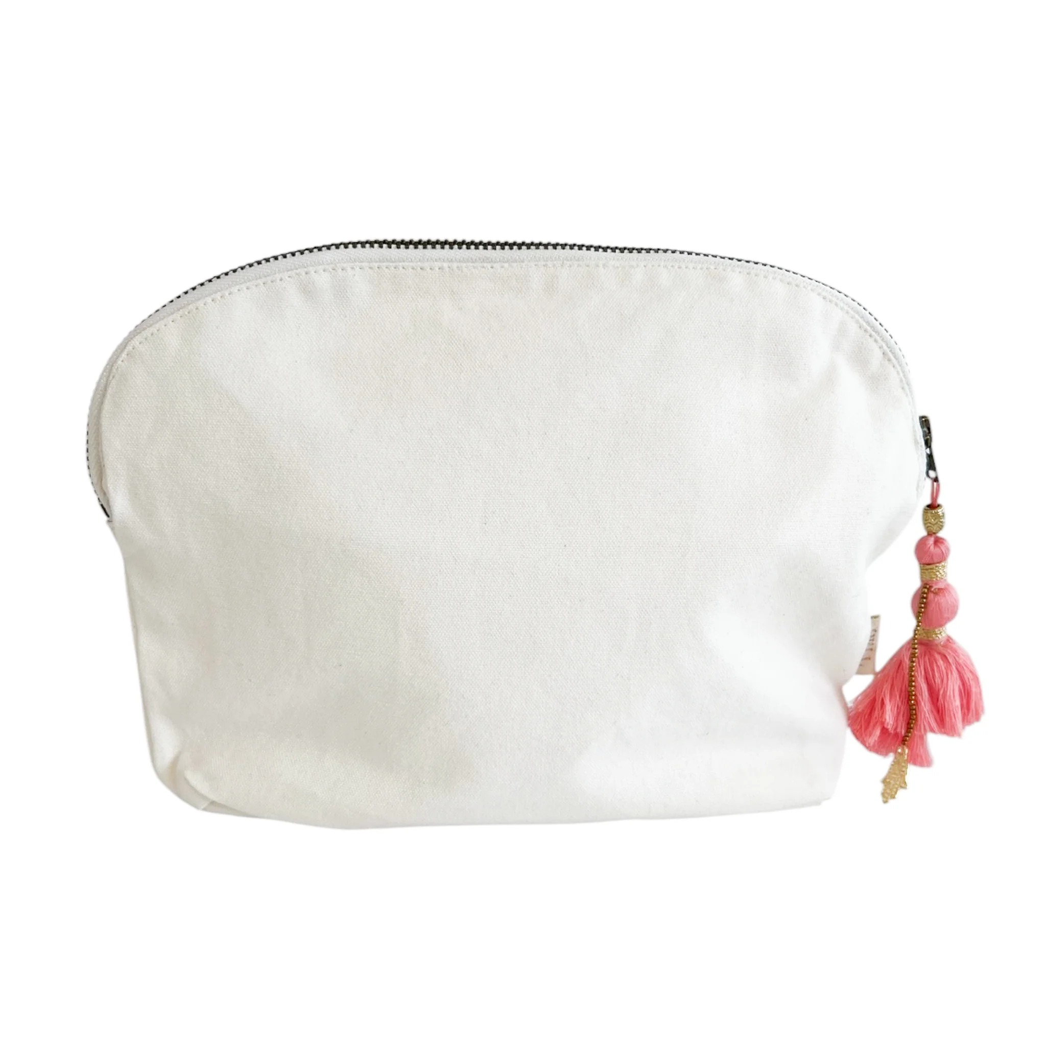 Canvas Clamshell Bag With Pink Tassel - Image 3
