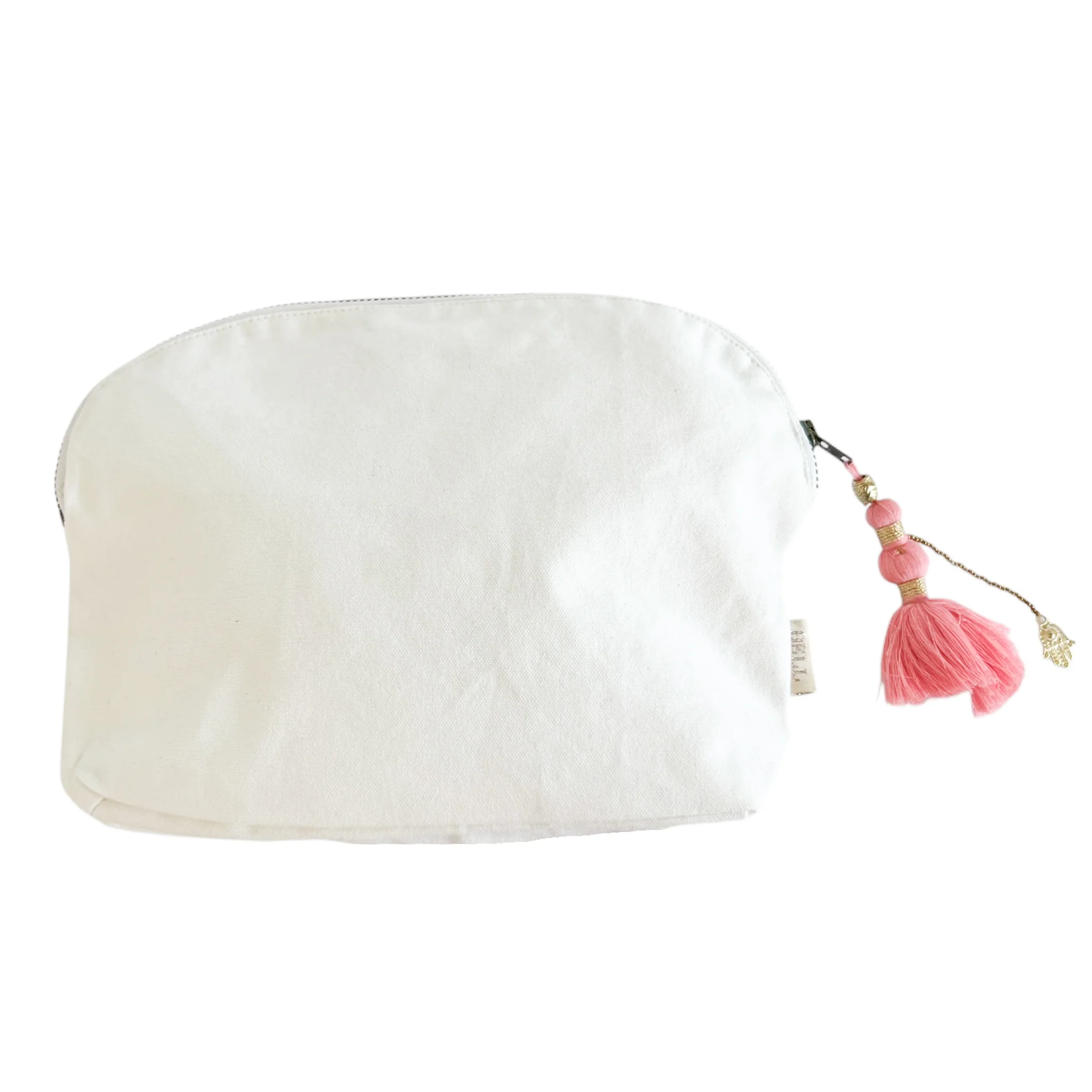Canvas Clamshell Bag With Pink Tassel - Image 5