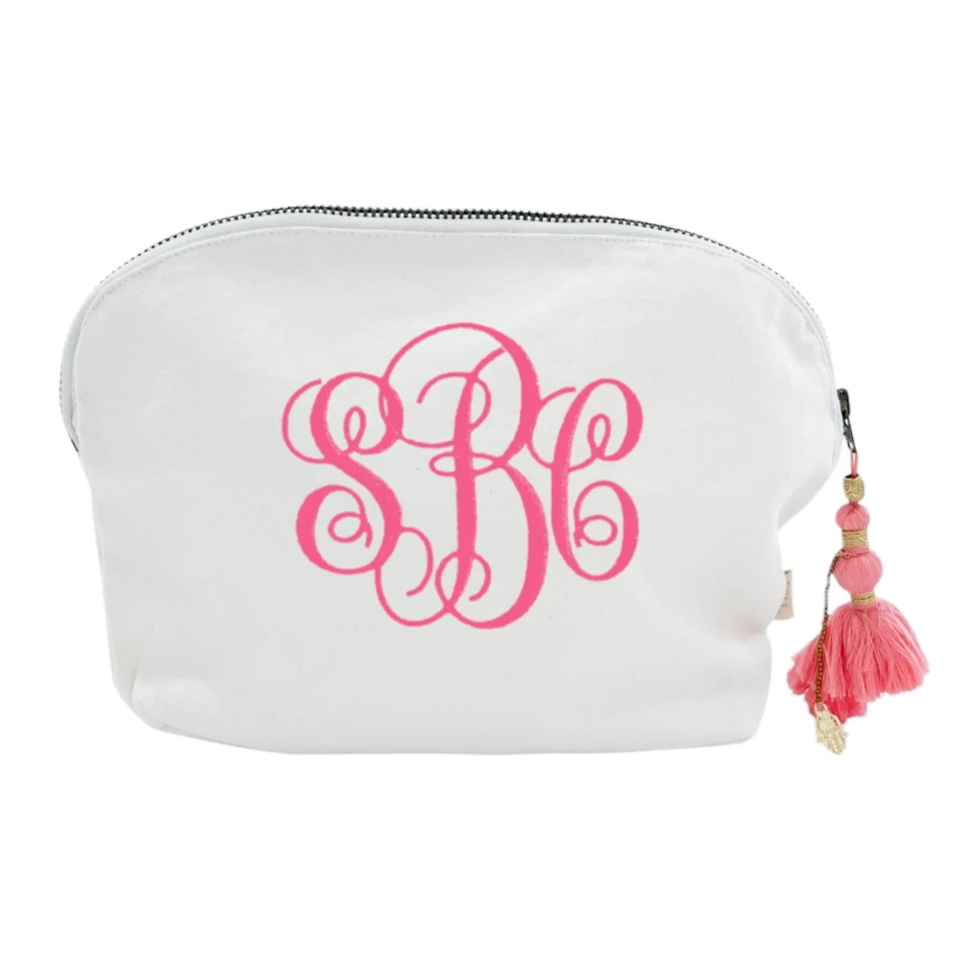 Canvas Clamshell Bag With Pink Tassel - Image 9