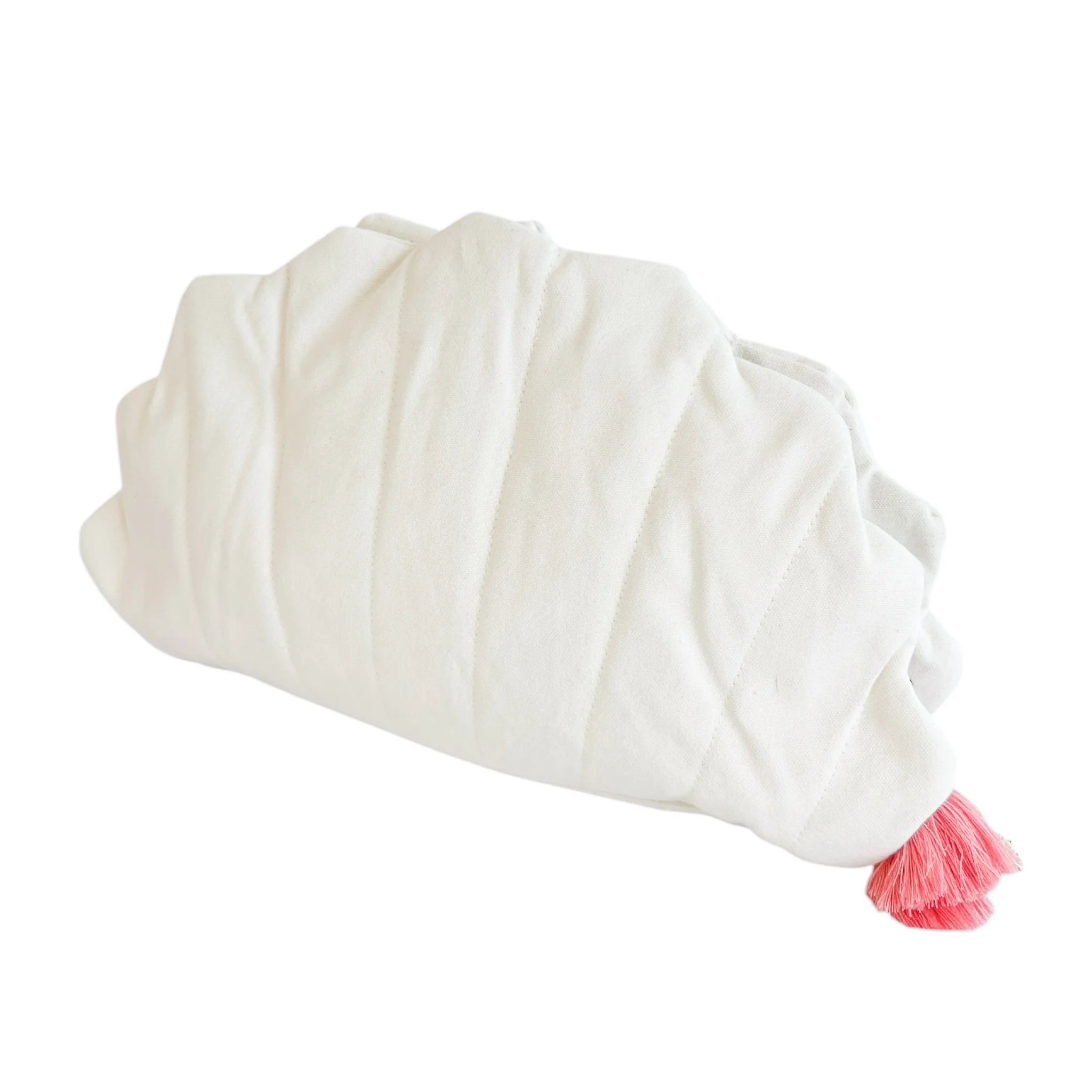 Canvas Scalloped Clamshell Bag With Pink Tassel - Image 3