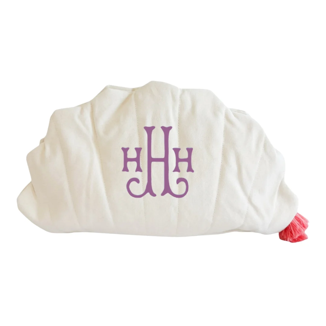 Canvas Scalloped Clamshell Bag With Pink Tassel - Image 7