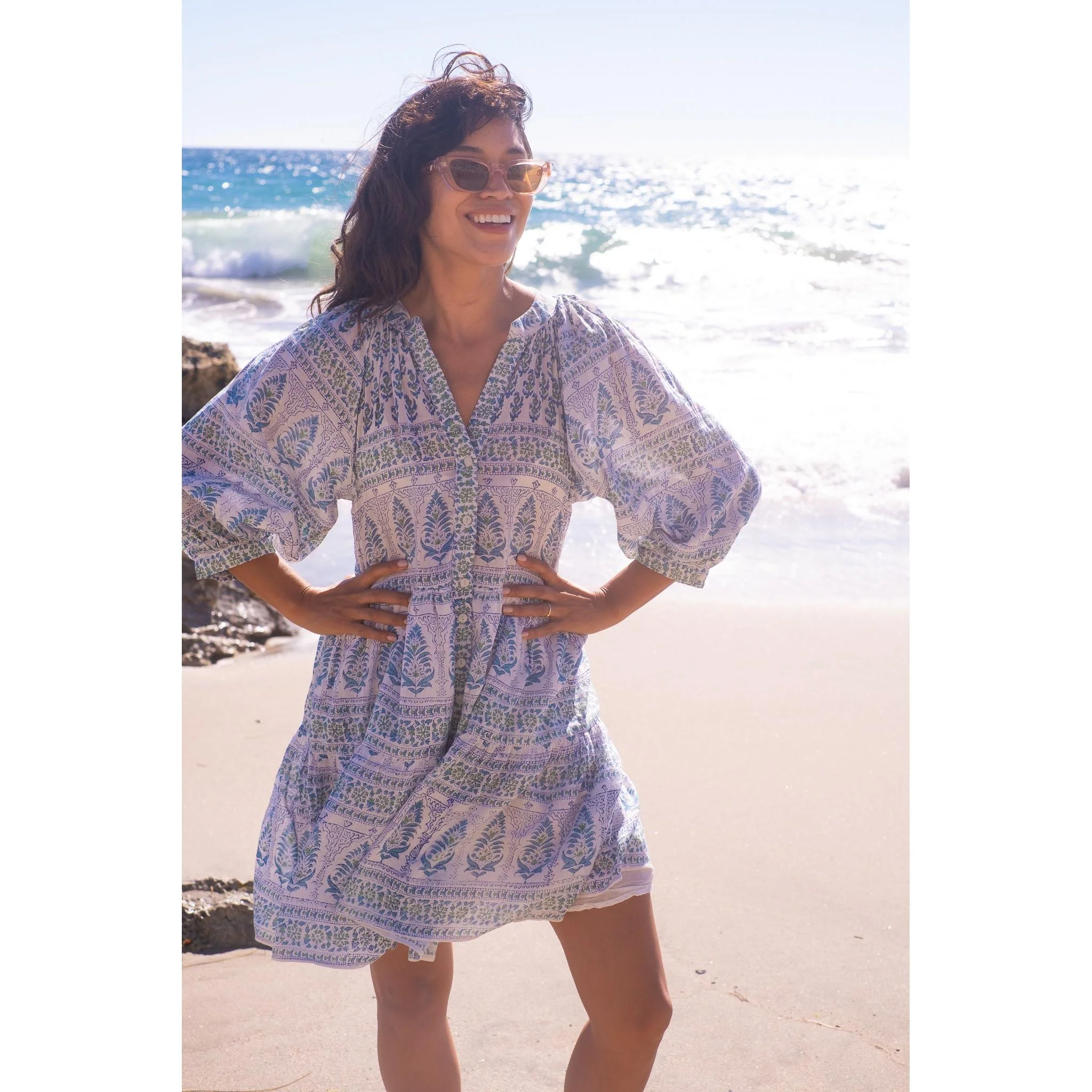 Clara Mini Dress- Green print - Image 5