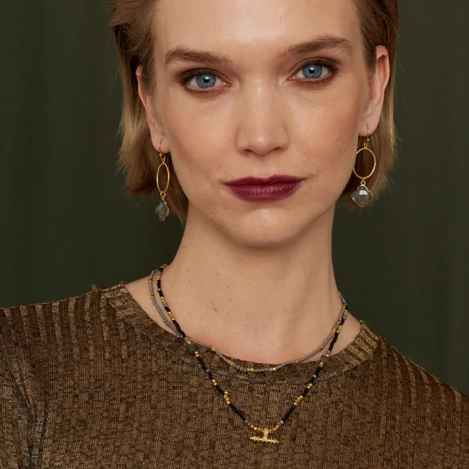 Clover Labradorite Hoop Earrings - Image 3