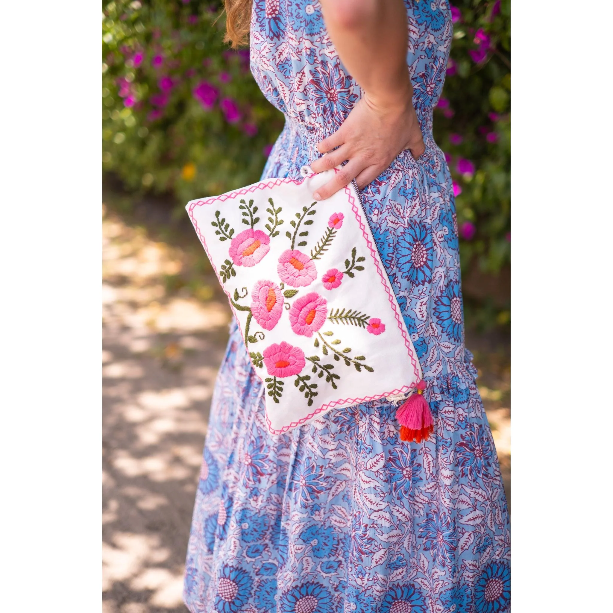 Flower Embroidered Pouch - Image 3