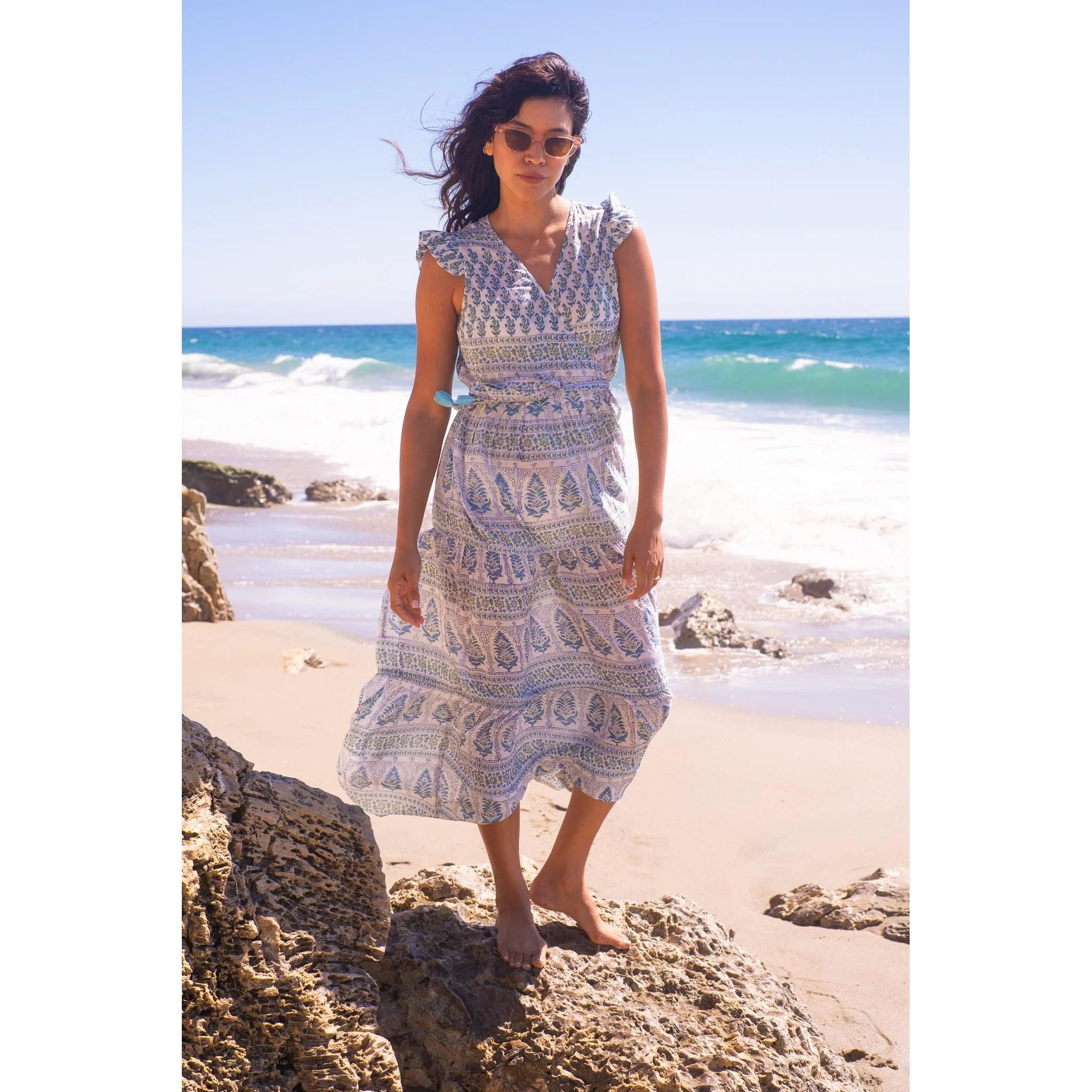 Flutter Wrap Dress- Green print - Image 7