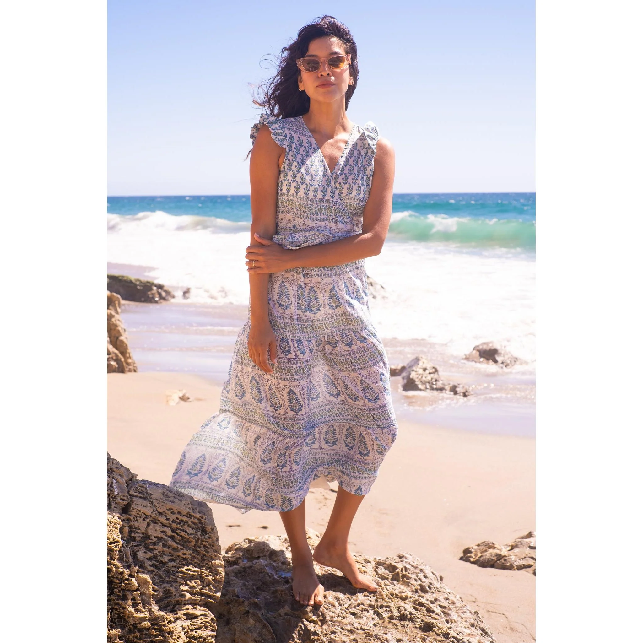 Flutter Wrap Dress- Green print - Image 8