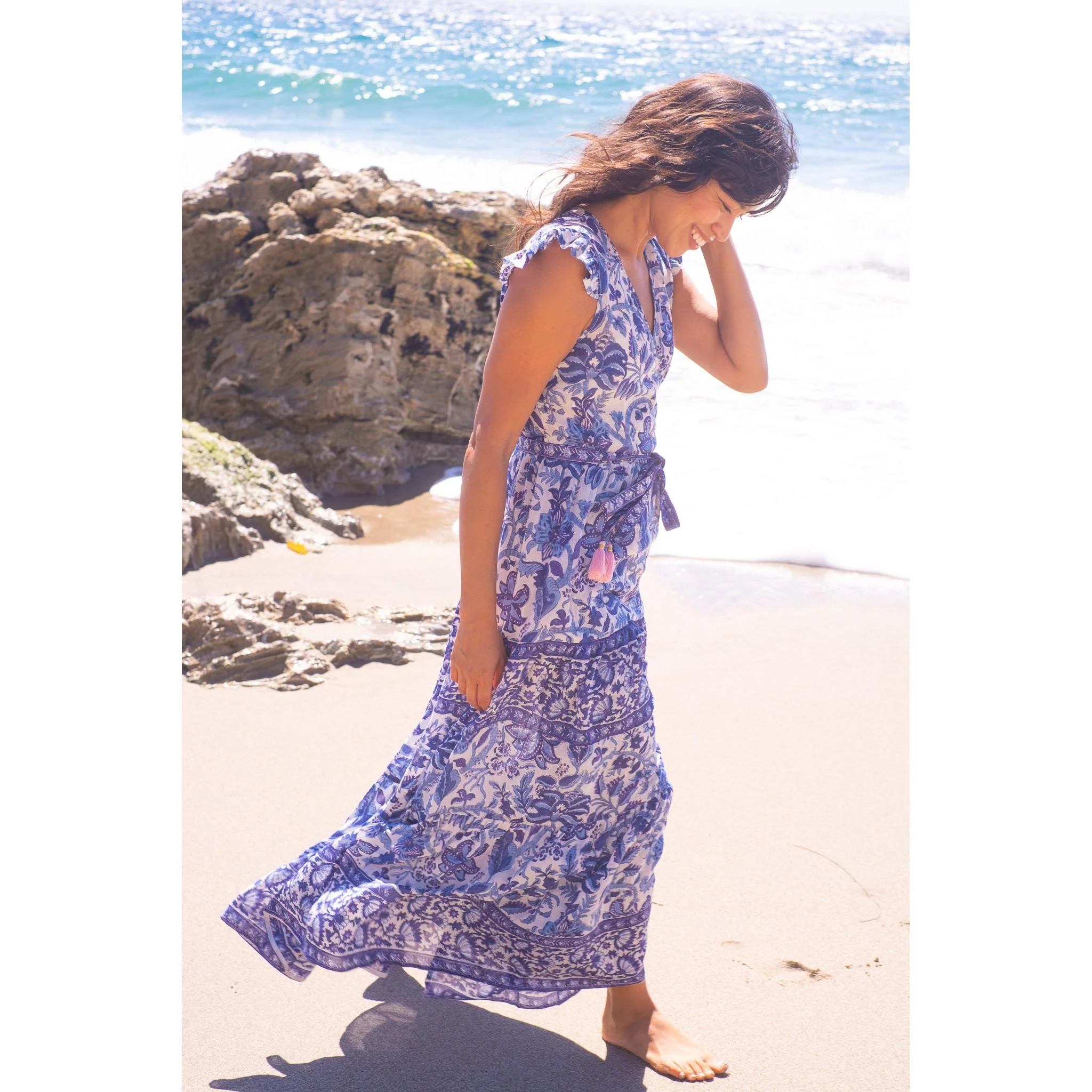 Flutter Wrap Dress-Navy Print - Image 12