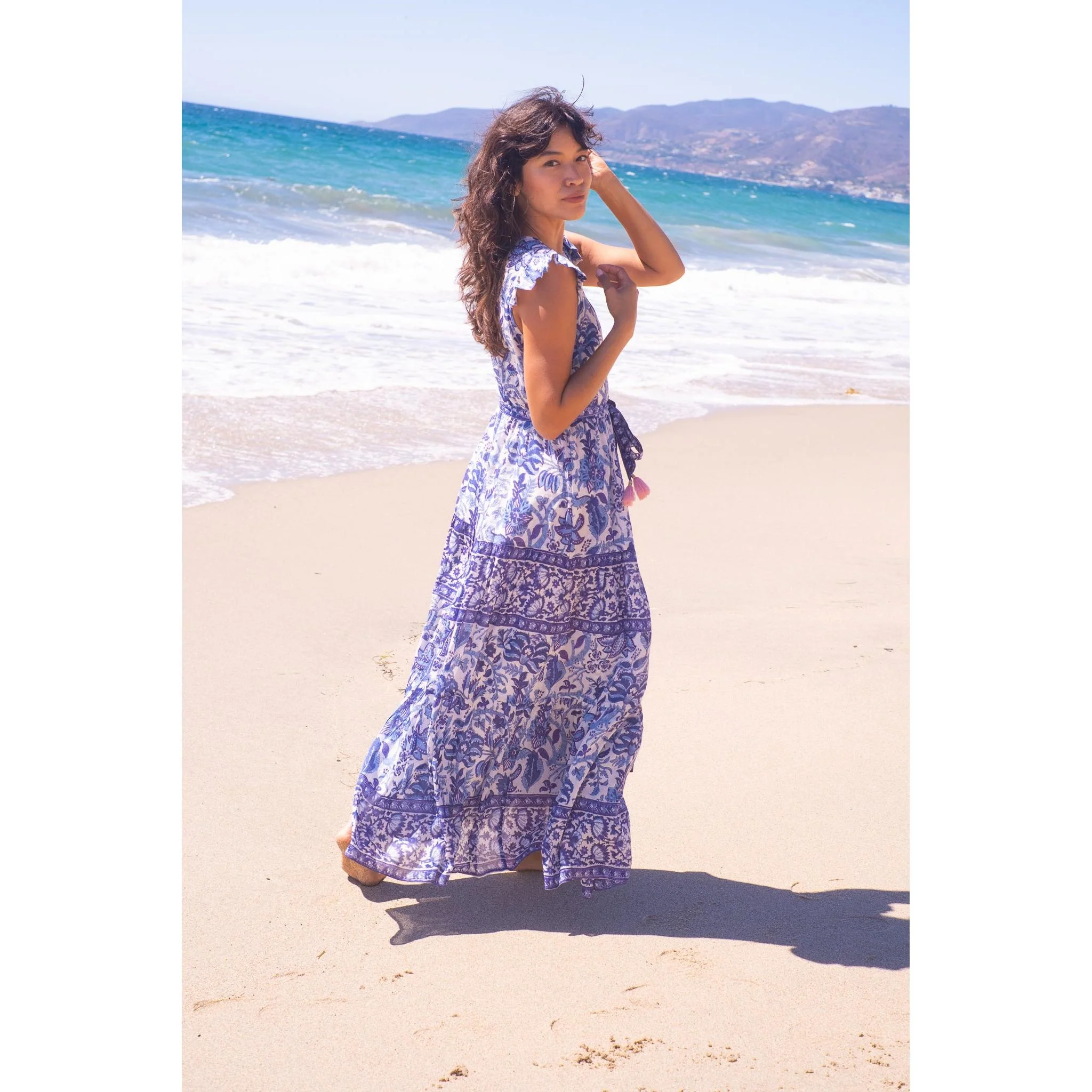 Flutter Wrap Dress-Navy Print - Image 13