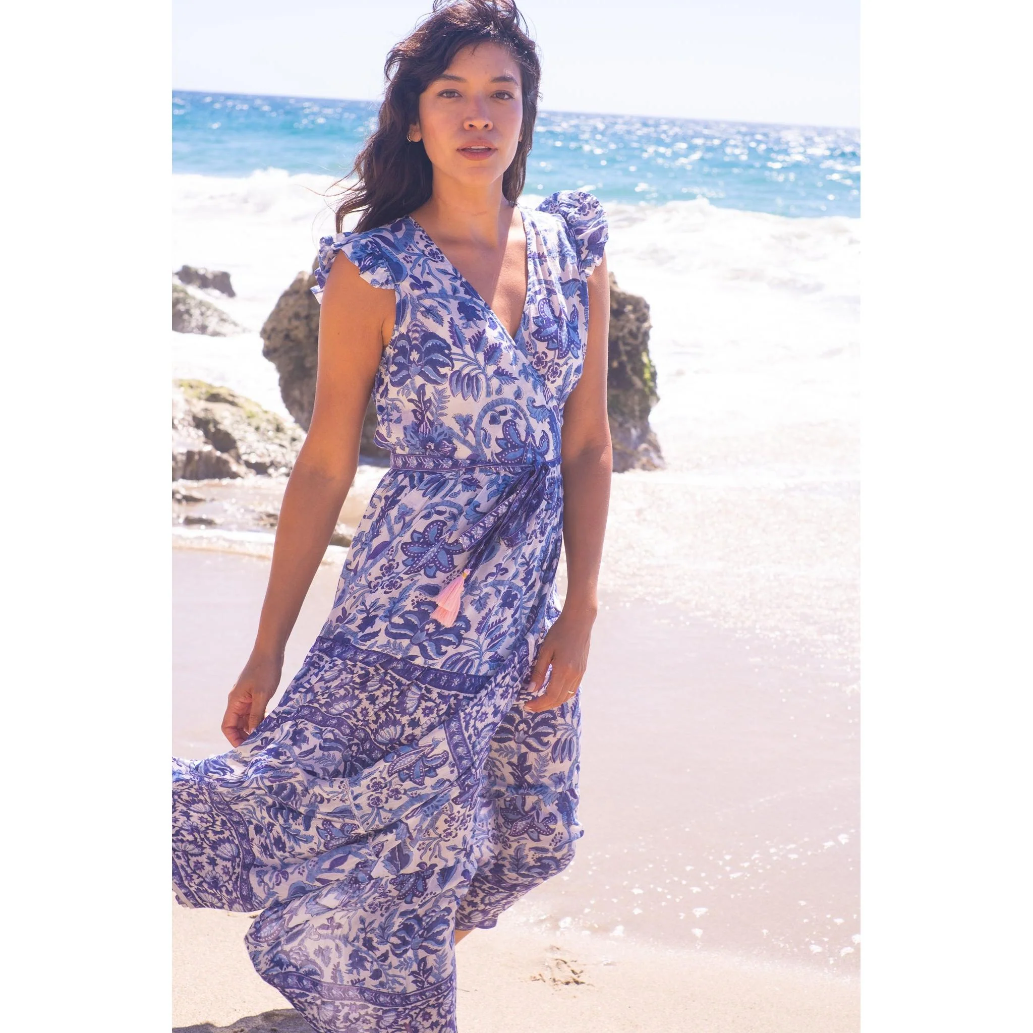 Flutter Wrap Dress-Navy Print - Image 15