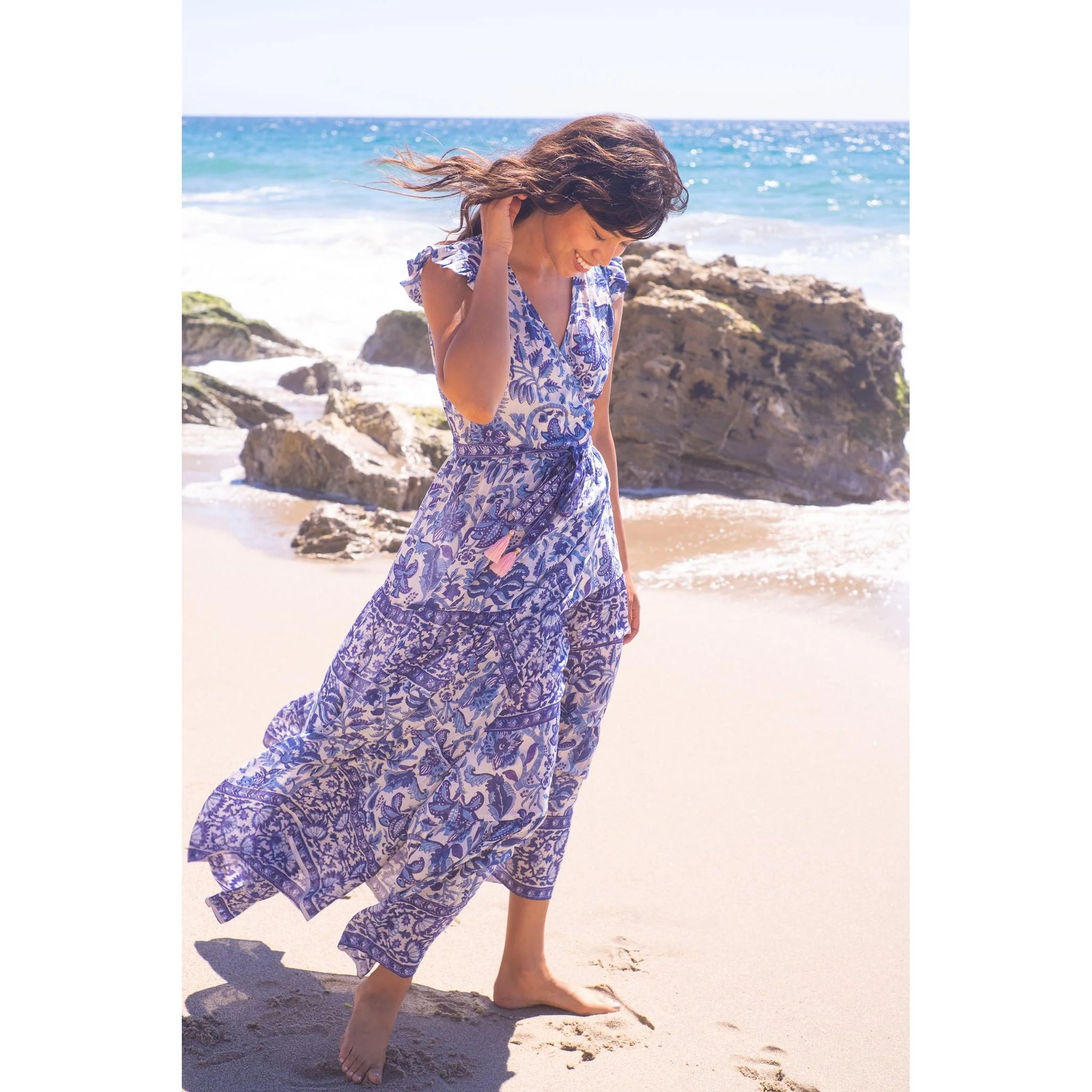 Flutter Wrap Dress-Navy Print - Image 17