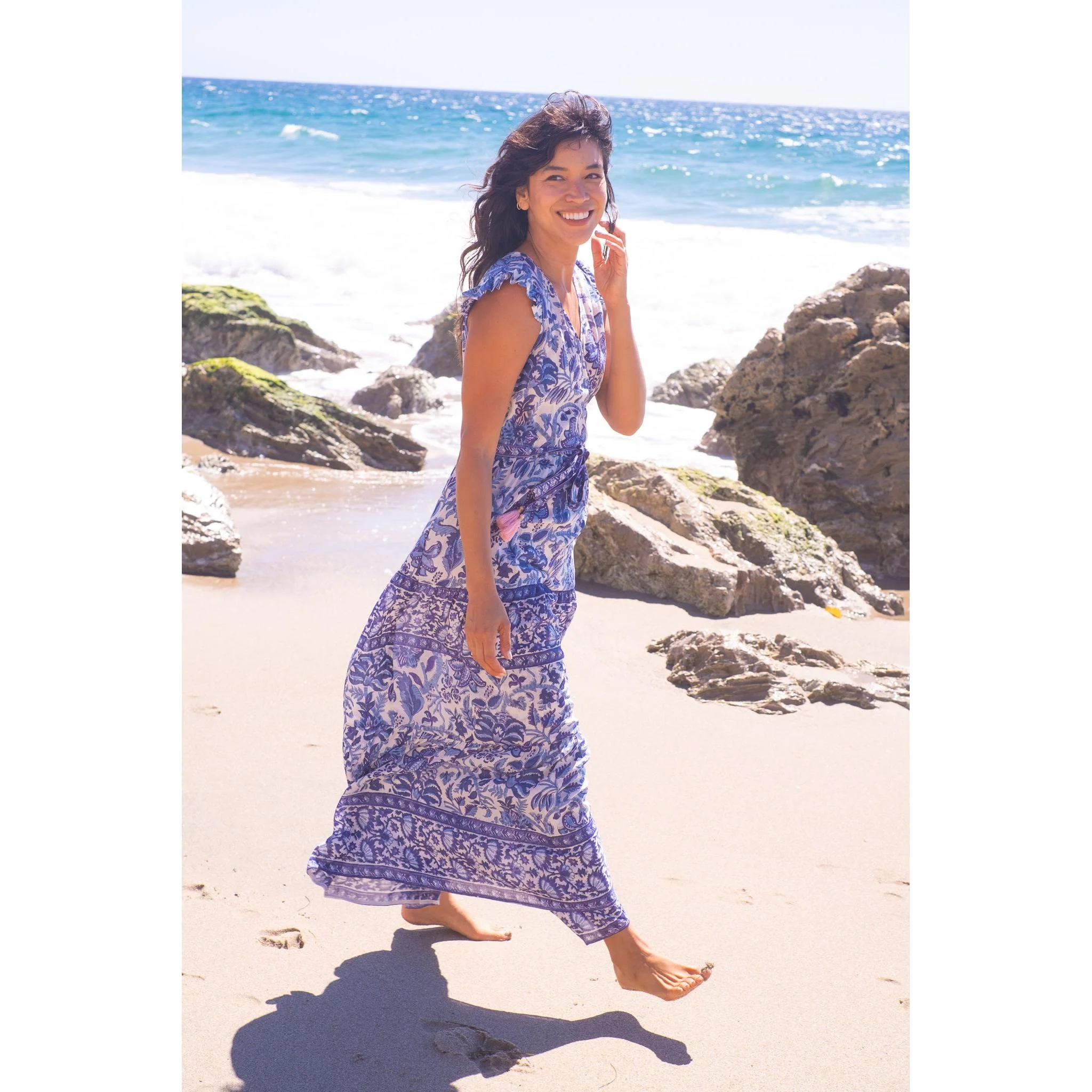 Flutter Wrap Dress-Navy Print - Image 6