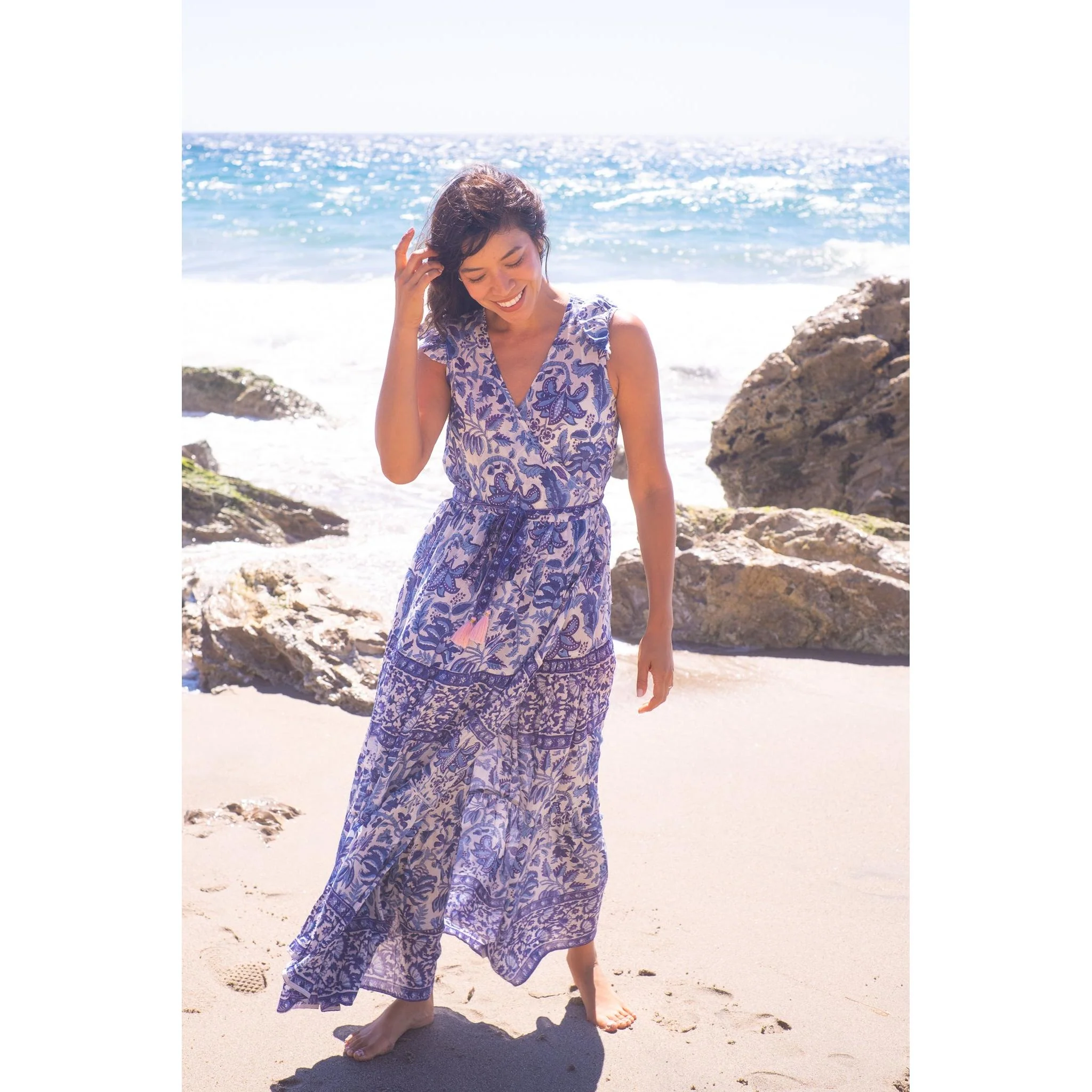Flutter Wrap Dress-Navy Print - Image 7