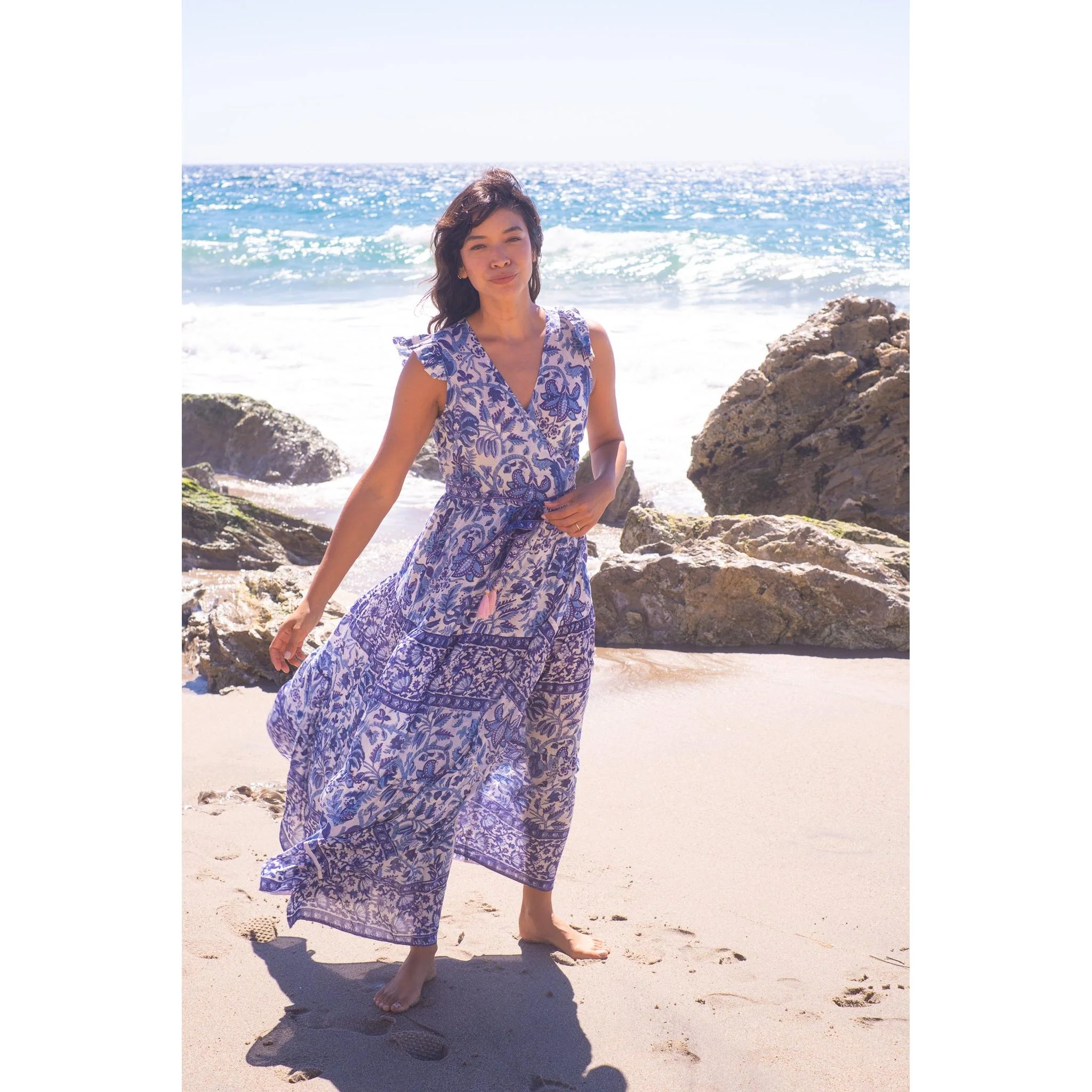 Flutter Wrap Dress-Navy Print - Image 8