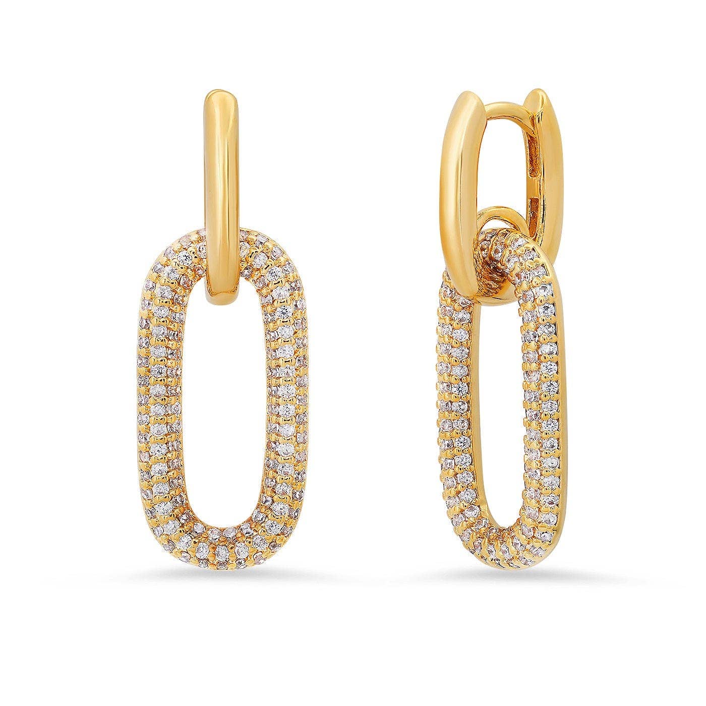Gold Pave Link Drop Huggies: Gold