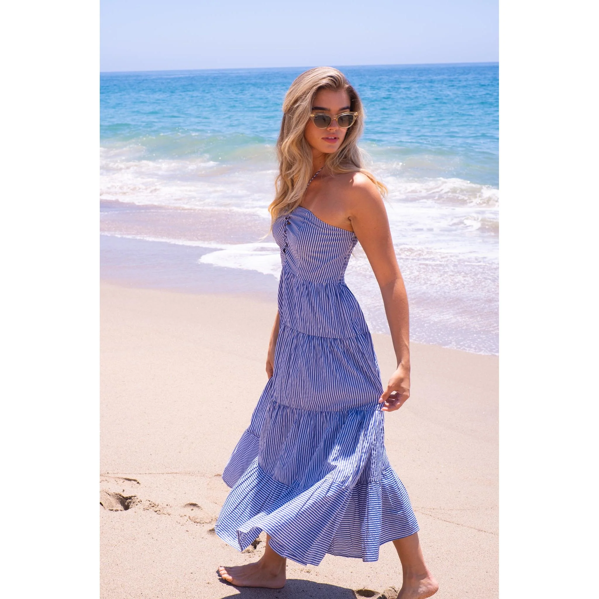 Jill Cotton Maxi Dress - Navy Stripe - Image 13