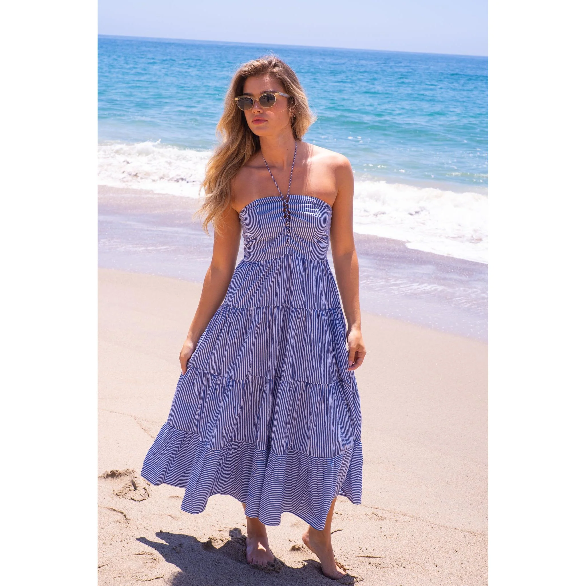 Jill Cotton Maxi Dress - Navy Stripe - Image 17