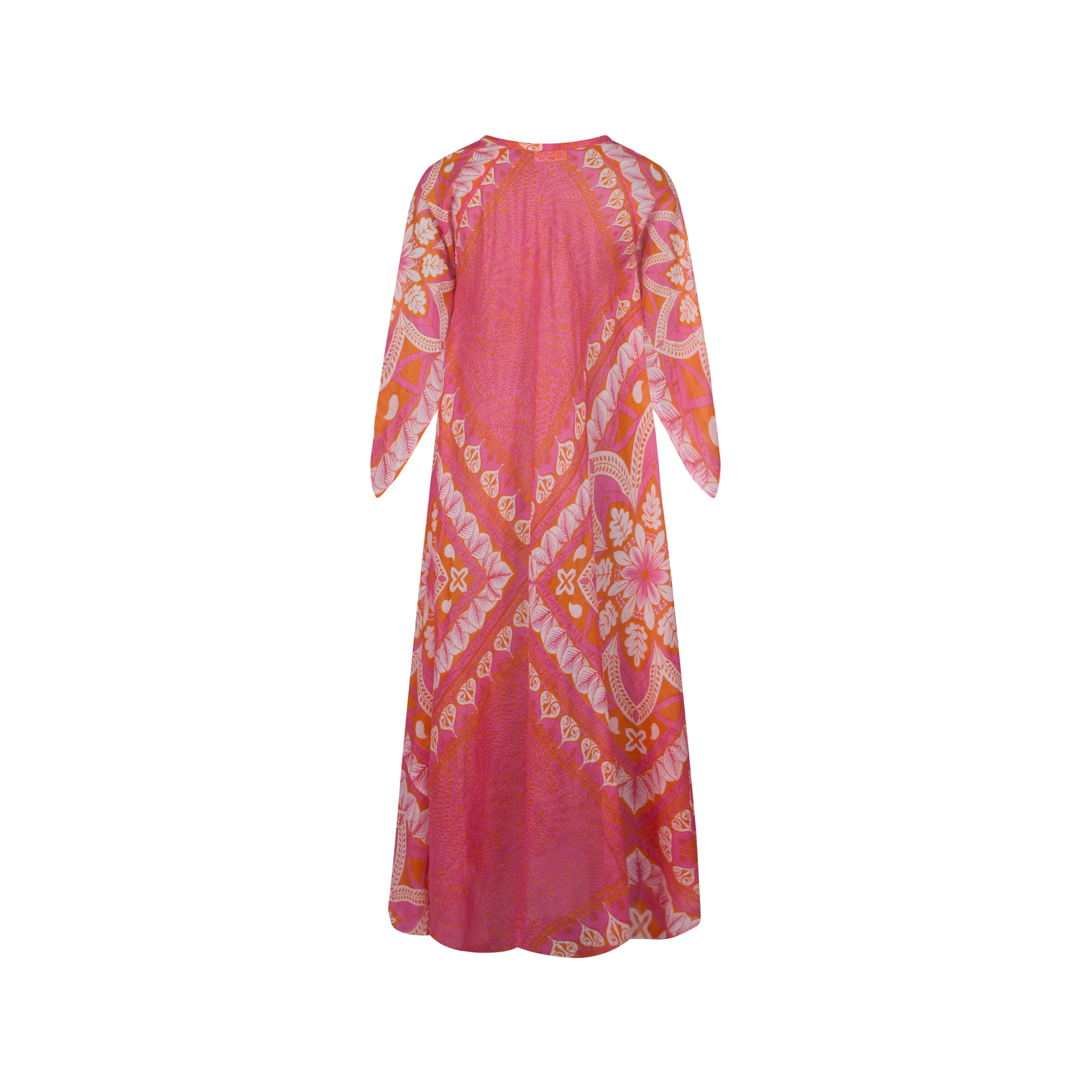 Kaftan dress. Floaty cotton summer dress, Beach coverup: Pink - Image 9