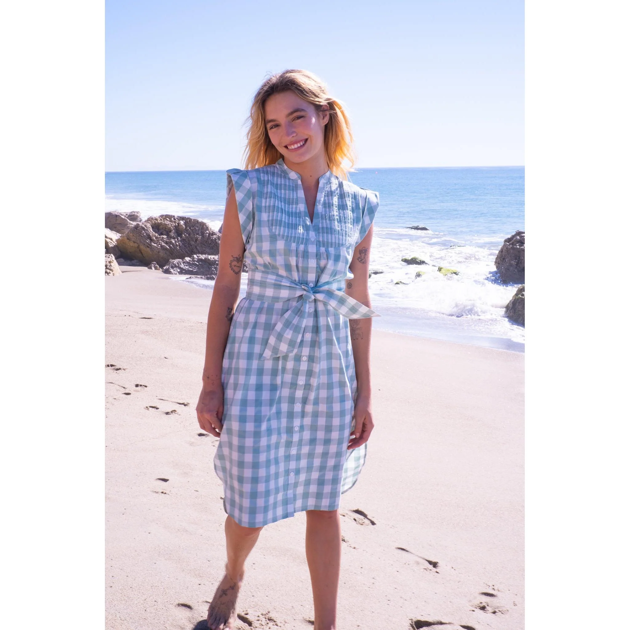 Kat Midi Dress Green Gingham - Image 3