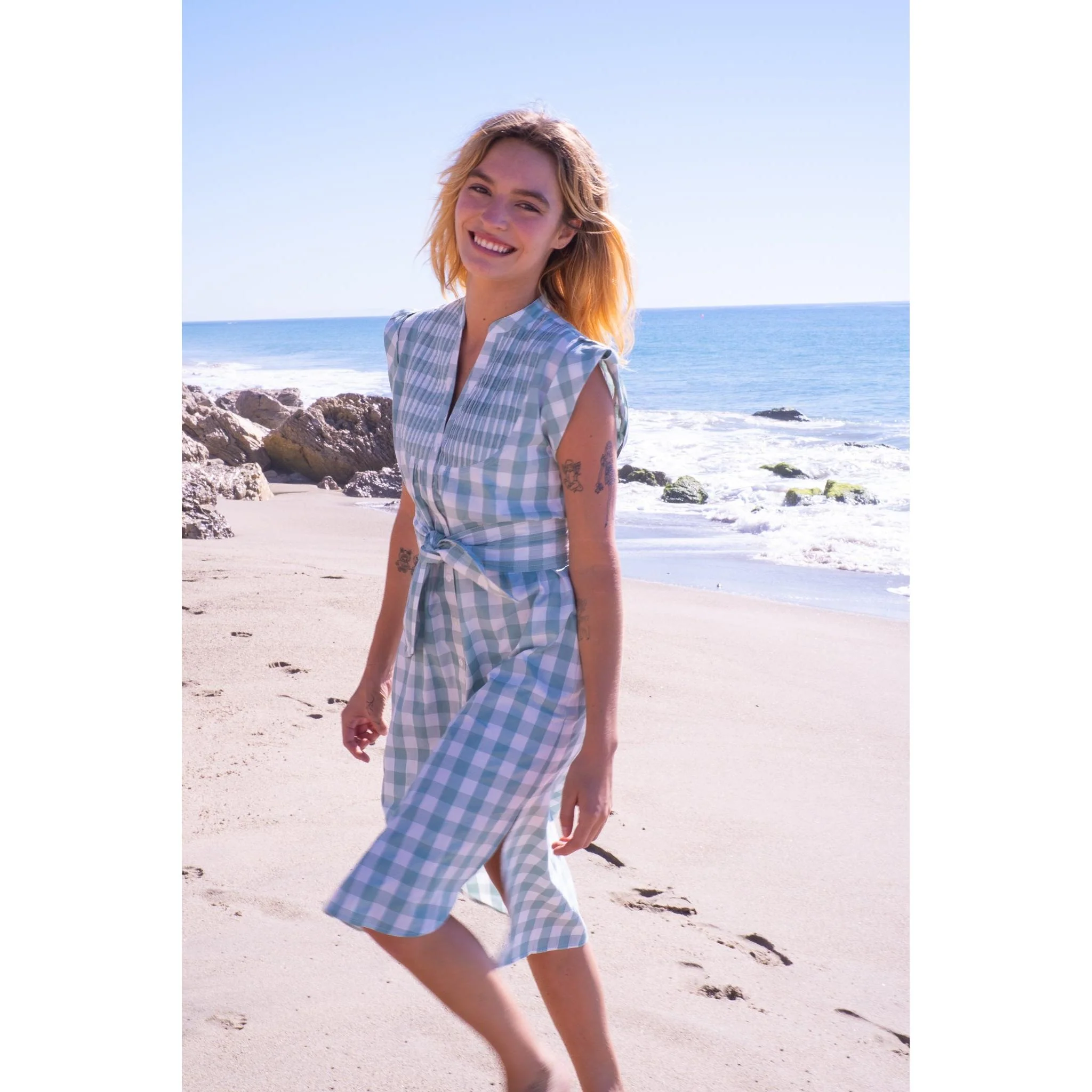 Kat Midi Dress Green Gingham - Image 4