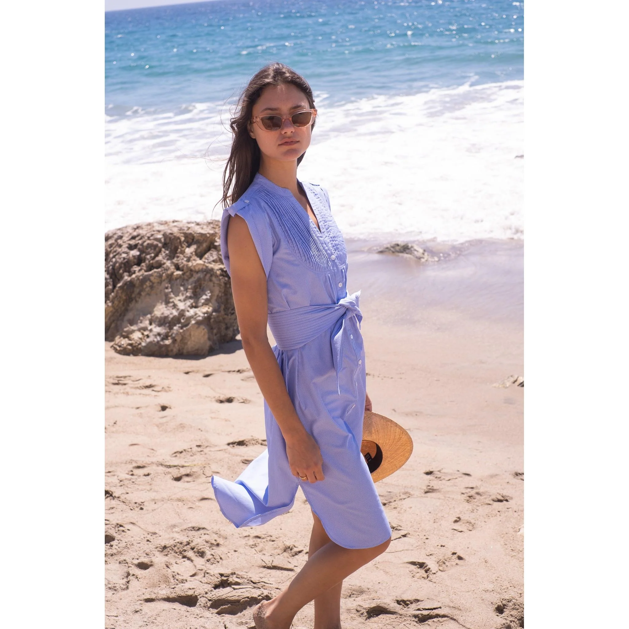 Thin Navy Stripe Kat Midi Dress - Image 11