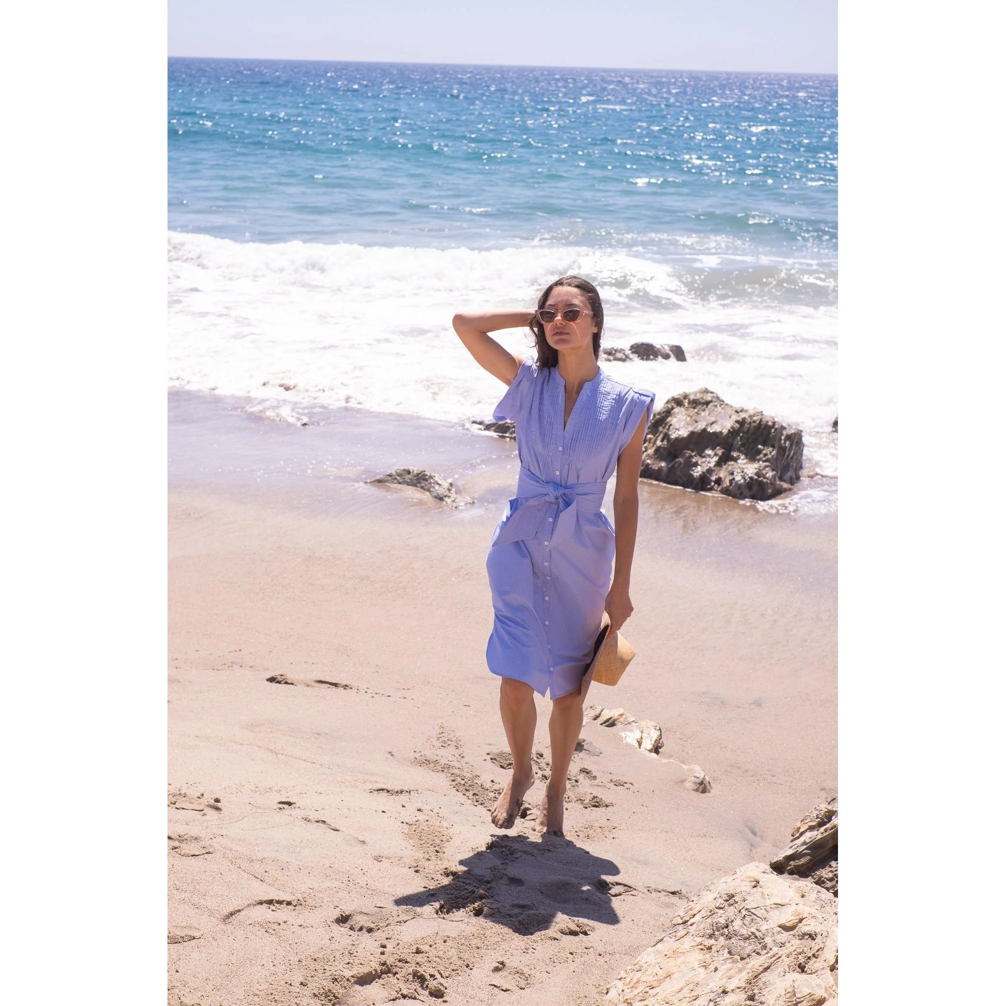 Thin Navy Stripe Kat Midi Dress - Image 12