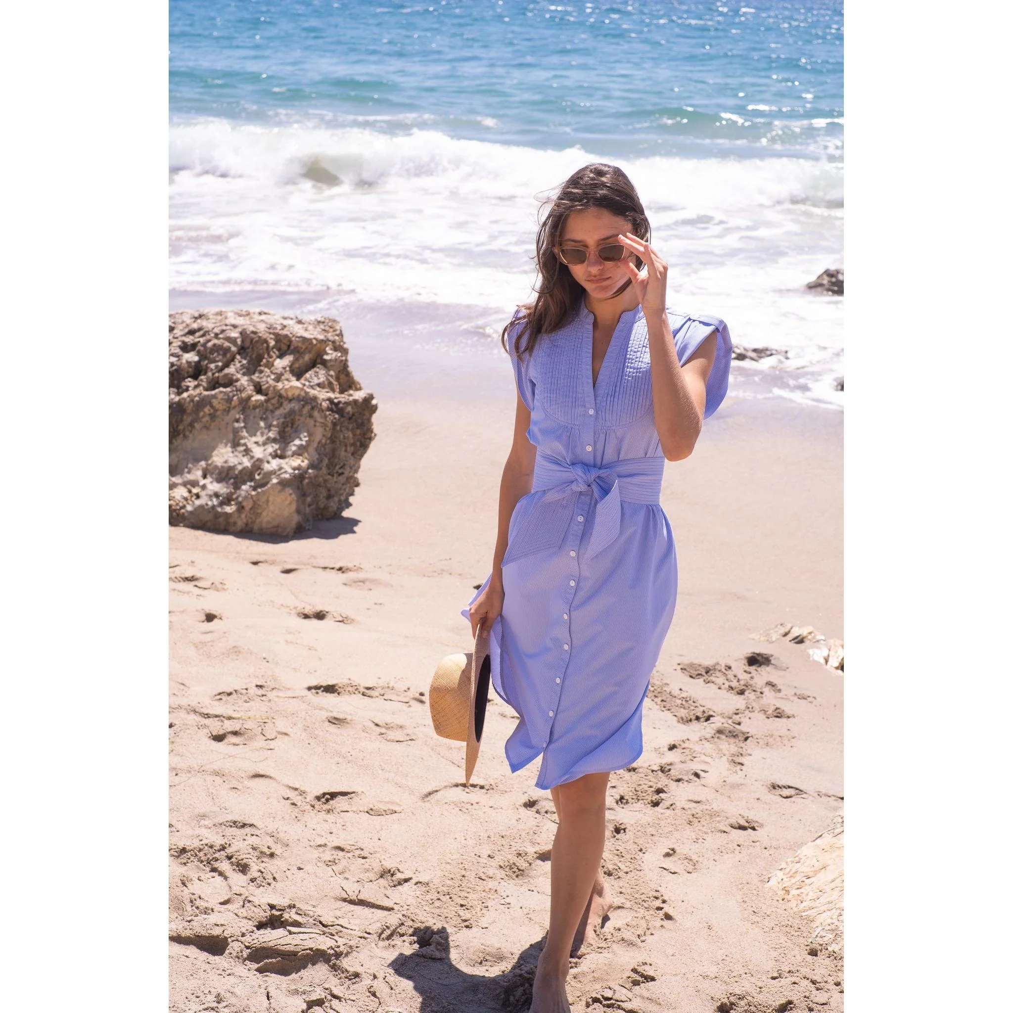 Thin Navy Stripe Kat Midi Dress - Image 13