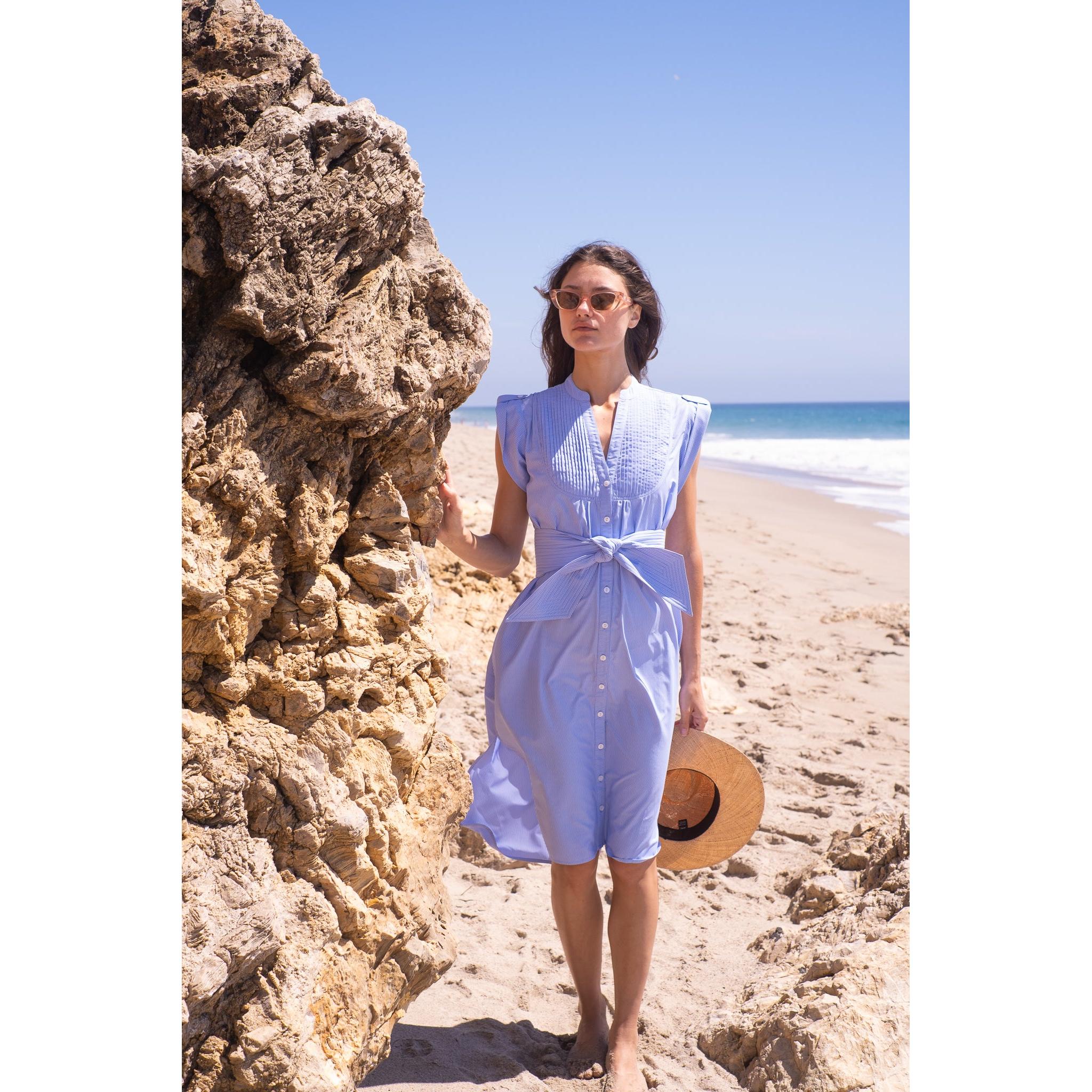 Thin Navy Stripe Kat Midi Dress - Image 8