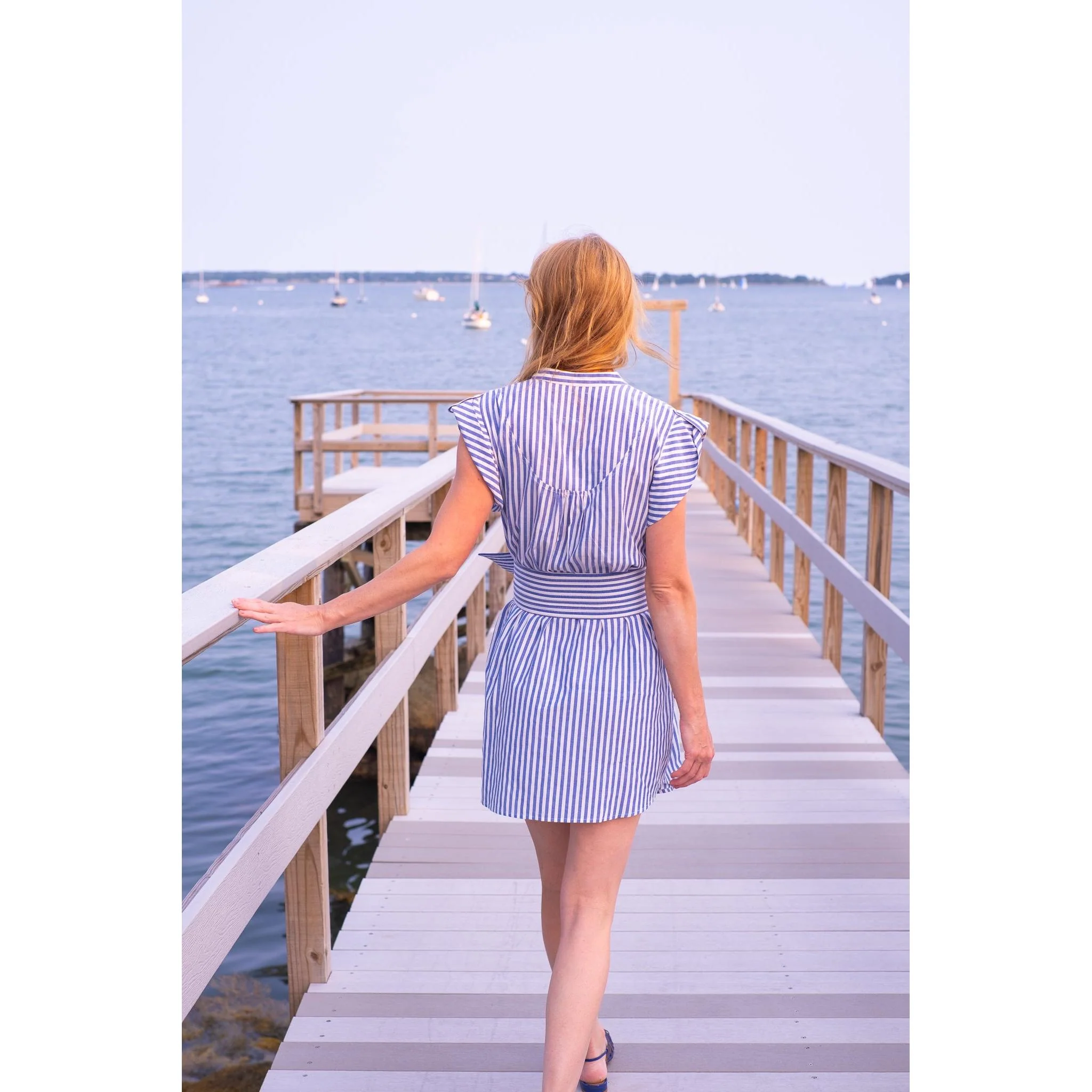 Kat Mini Shirt Dress- Thick Navy Stripe - Image 12