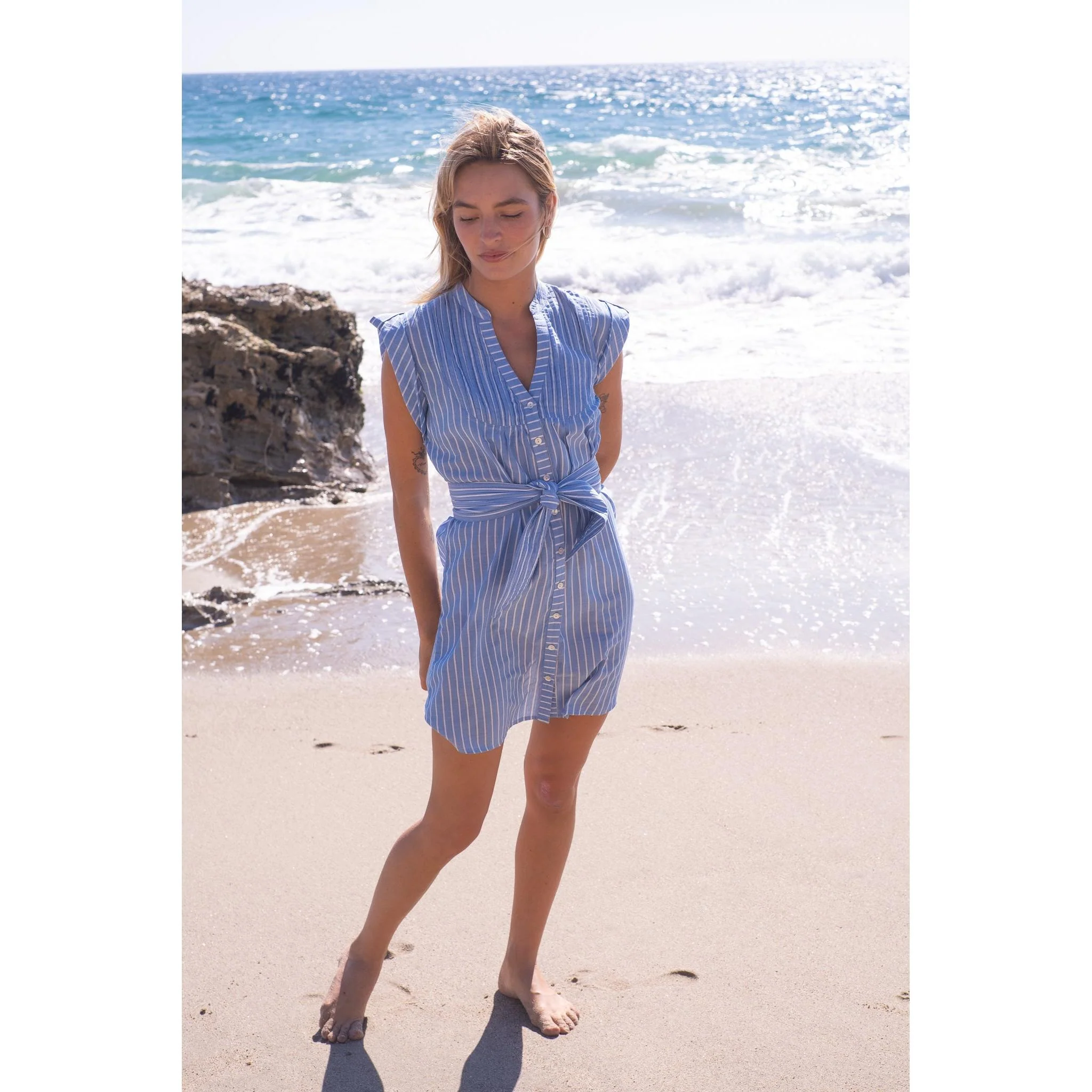 Kat Mini Shirt Dress- Light Blue - Image 4