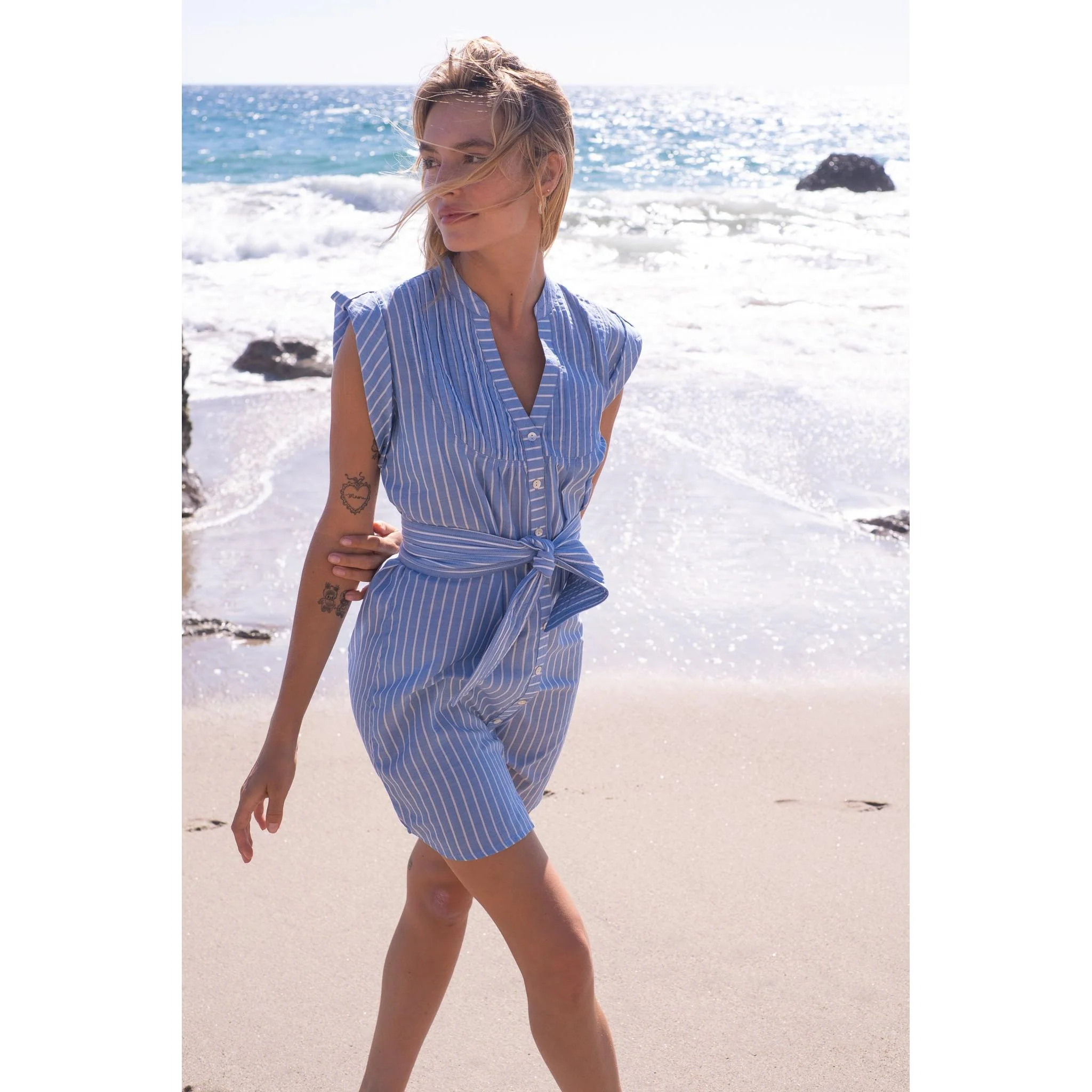 Kat Mini Shirt Dress- Light Blue - Image 6
