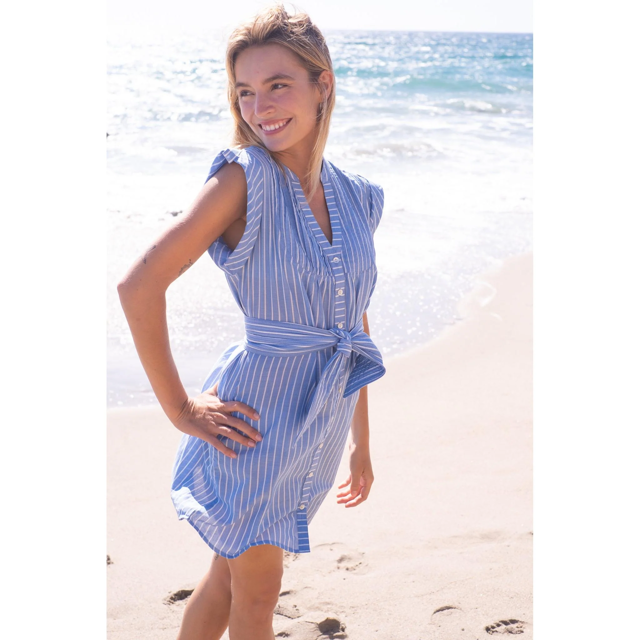 Kat Mini Shirt Dress- Light Blue - Image 8