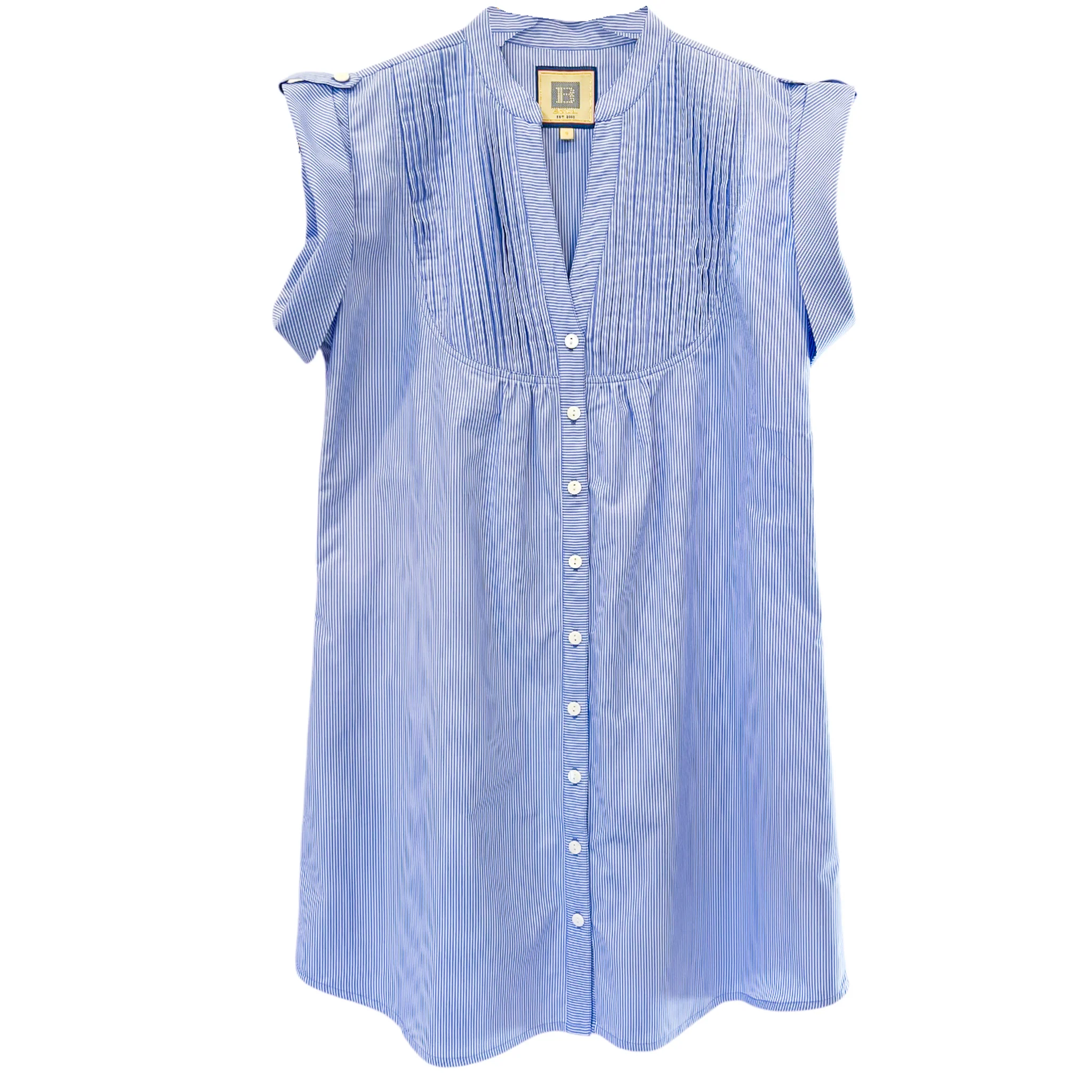 Kat Mini Shirt Dress- Thin Blue Stripe - Image 3