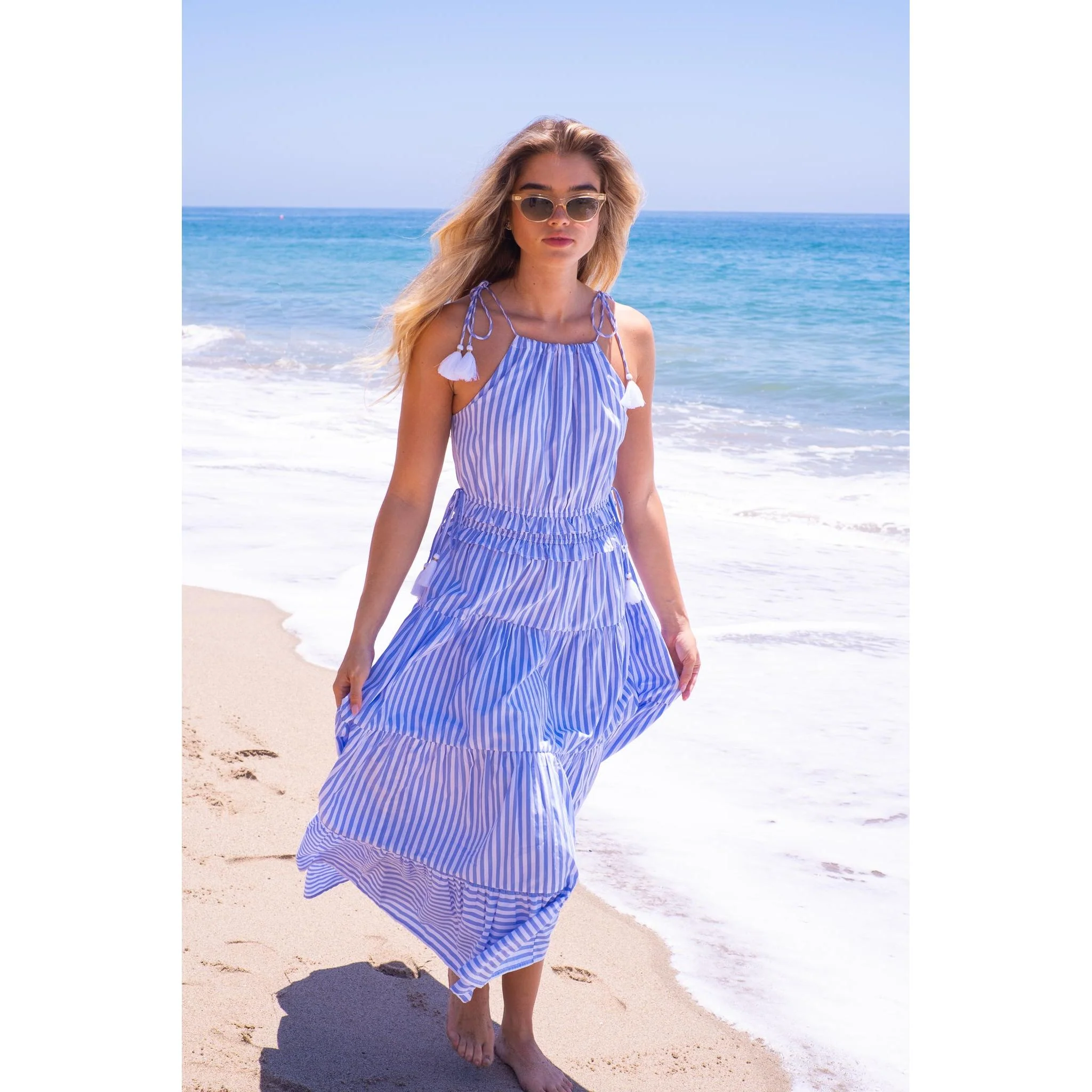 Kylie Cotton Maxi Dress - Blue Stripe - Image 11