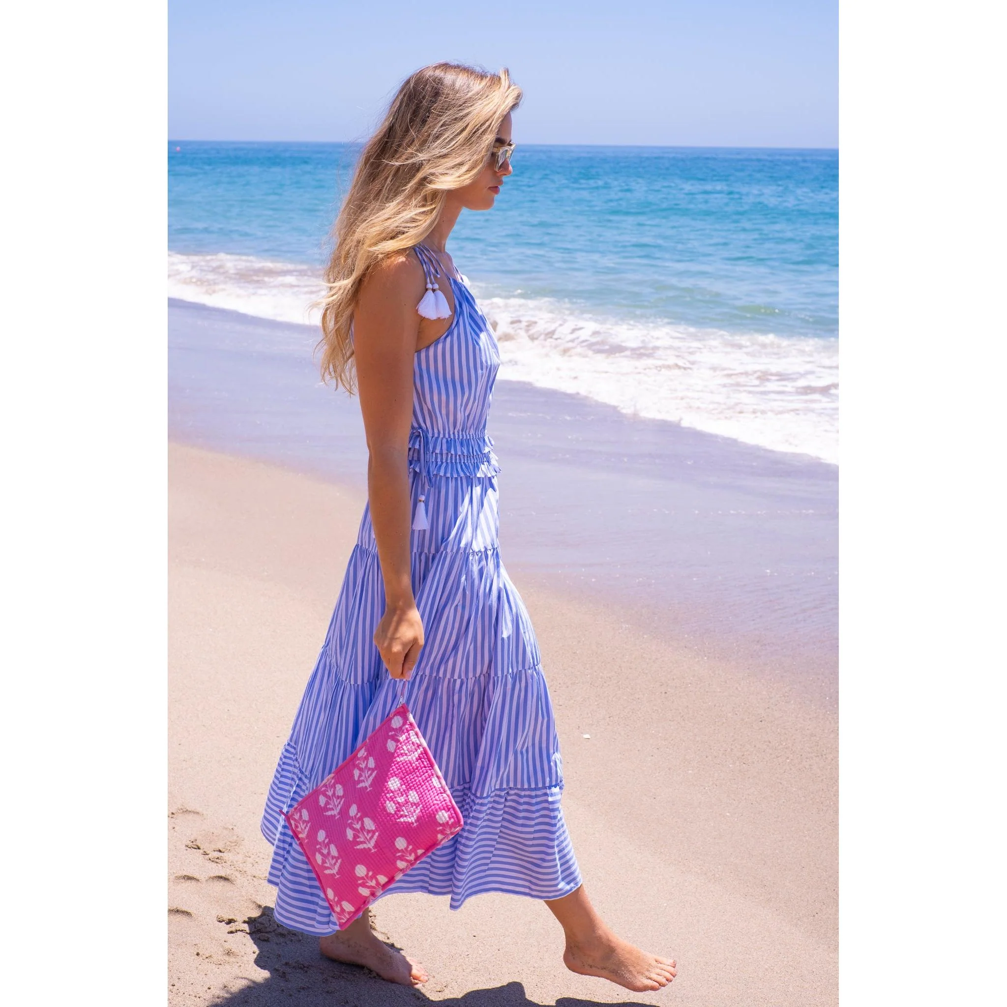Kylie Cotton Maxi Dress - Blue Stripe - Image 12
