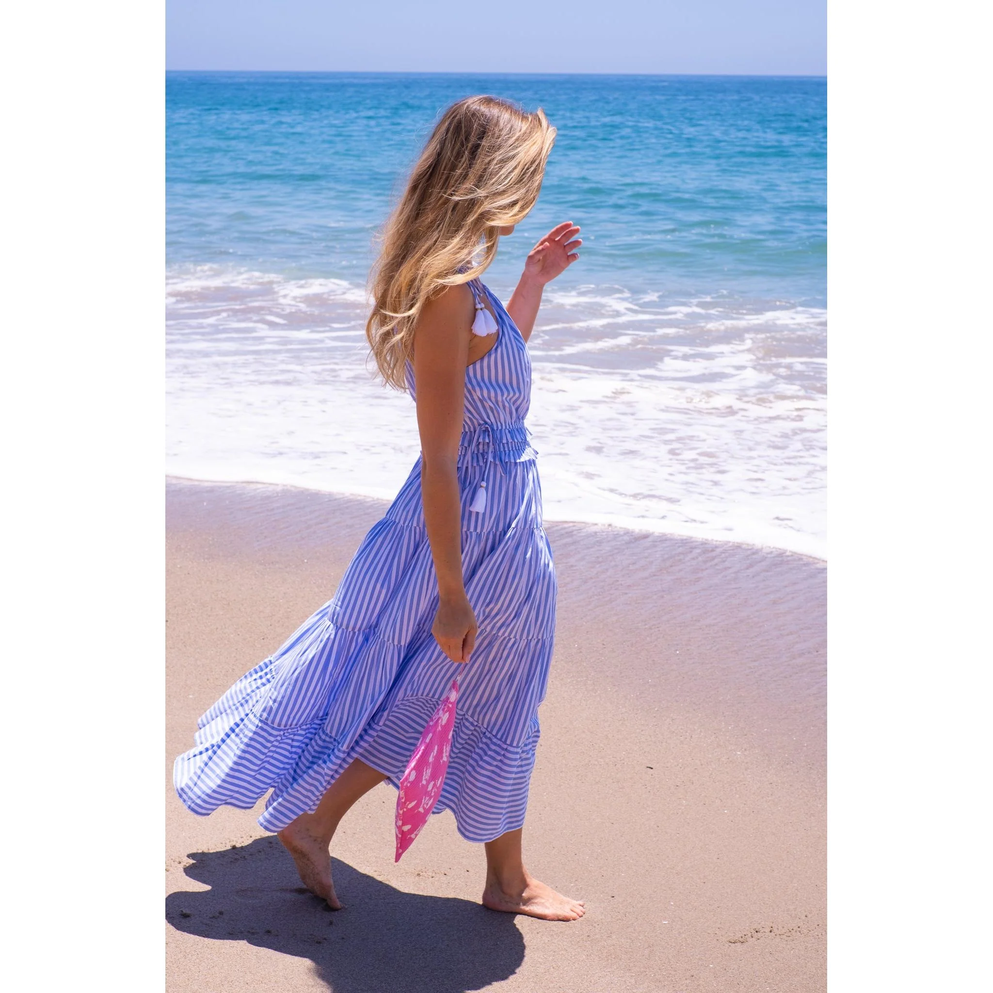 Kylie Cotton Maxi Dress - Blue Stripe - Image 16