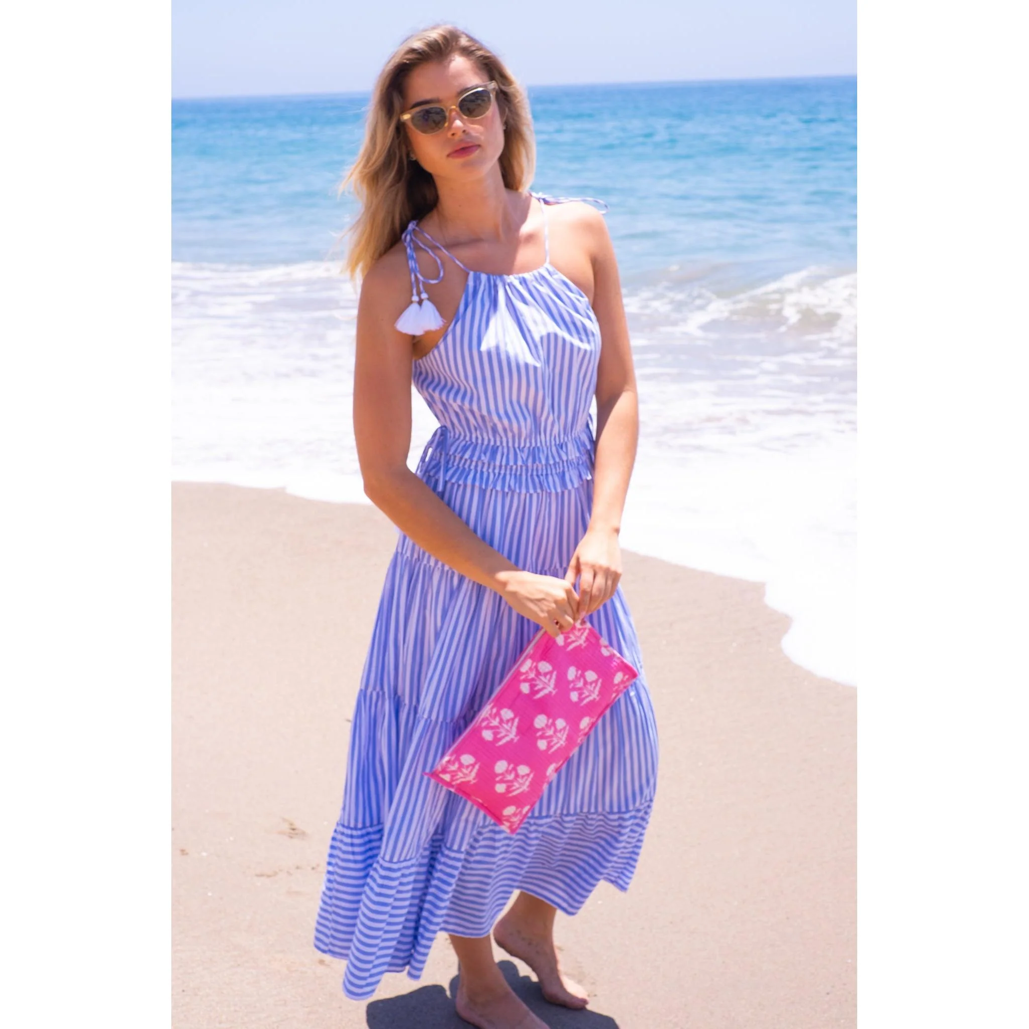 Kylie Cotton Maxi Dress - Blue Stripe - Image 21
