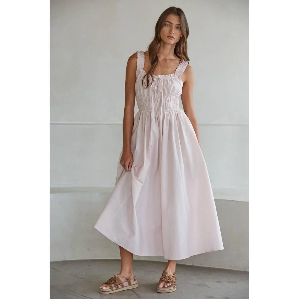 Woven Cotton Nylon Sweetheart Neck Sleeveless Dress: Blush