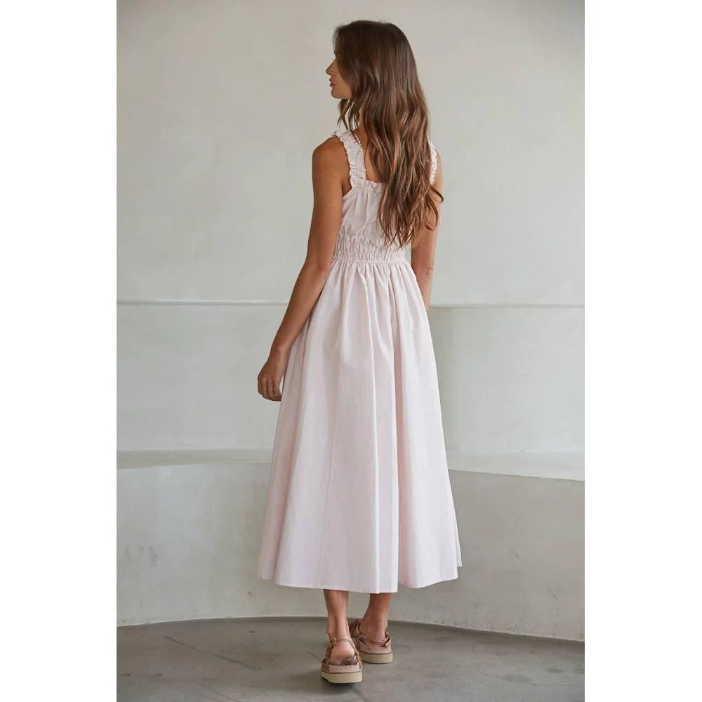 Woven Cotton Nylon Sweetheart Neck Sleeveless Dress: Blush - Image 3